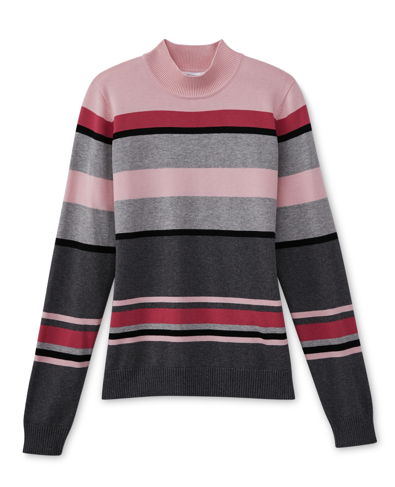 Front View of Mock Neck Striped Sweater