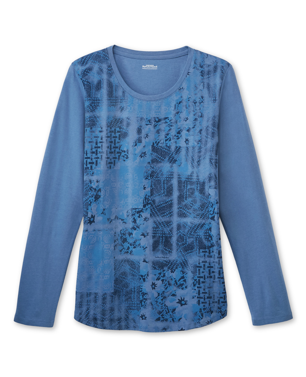 Front View of Semi Fit Patchwork Print Tee