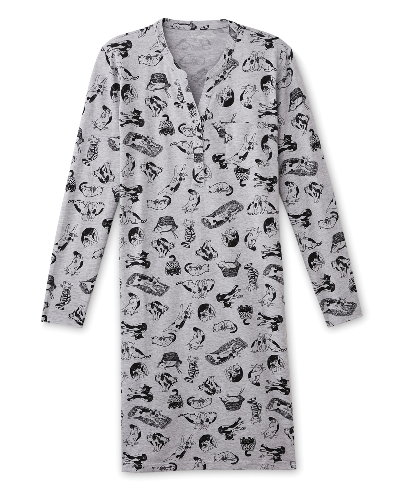 Front View of Cat Print Jersey Nightshirt