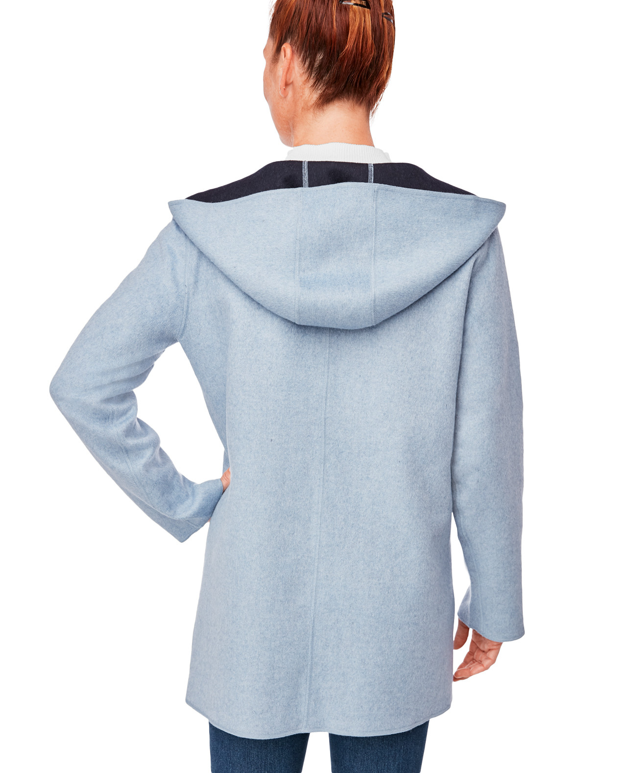 Reversible Wool Blend Coat On Model Back View