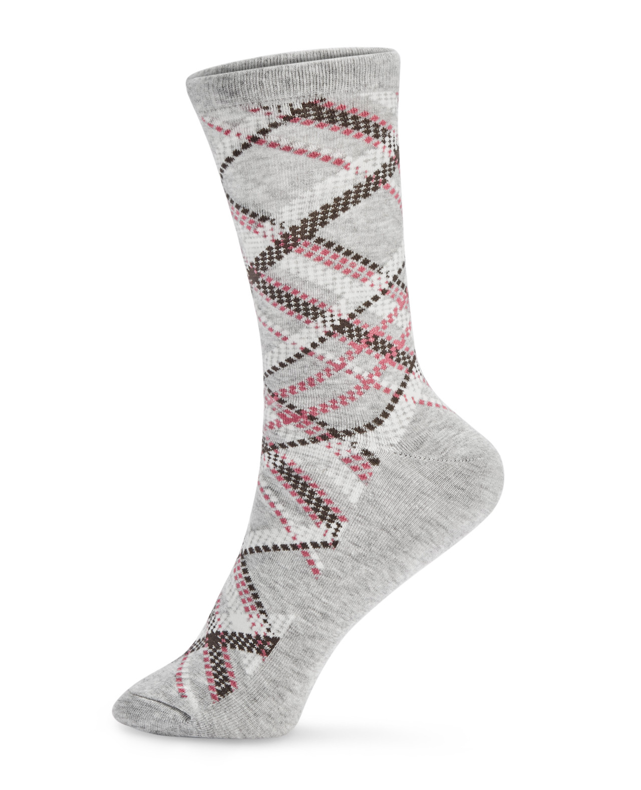Grey Plaid Print Crew Socks