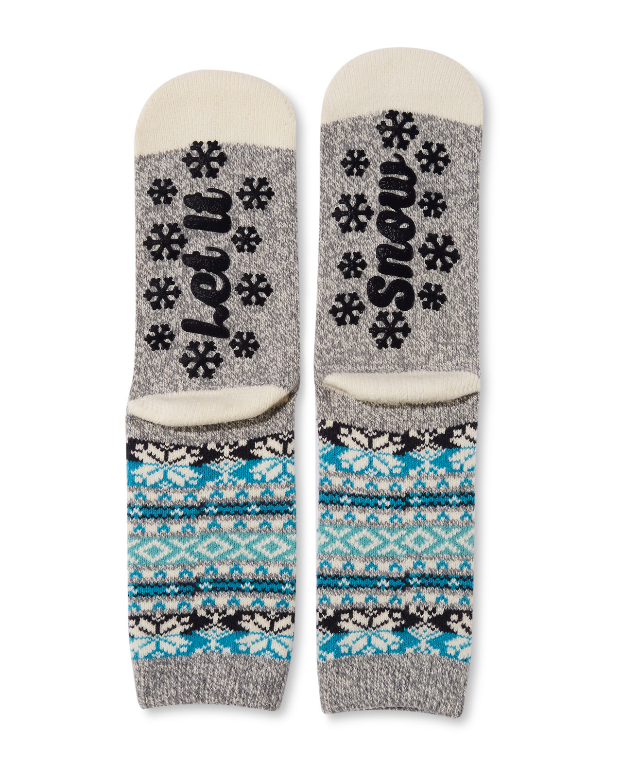 Chenille Lined Socks With Grippers - Snow bottom says Let It Snow in grippers