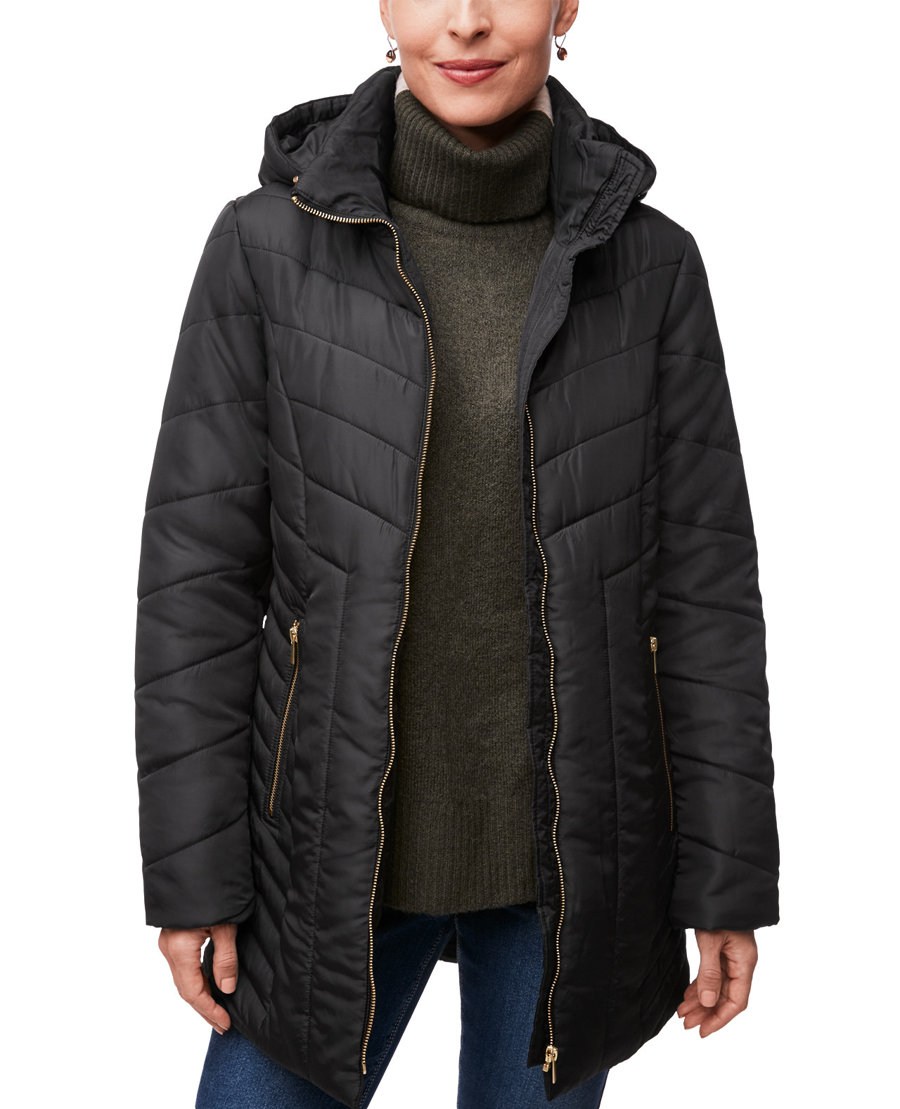 Front view of Women's Contrast Trim Quilted Jacket