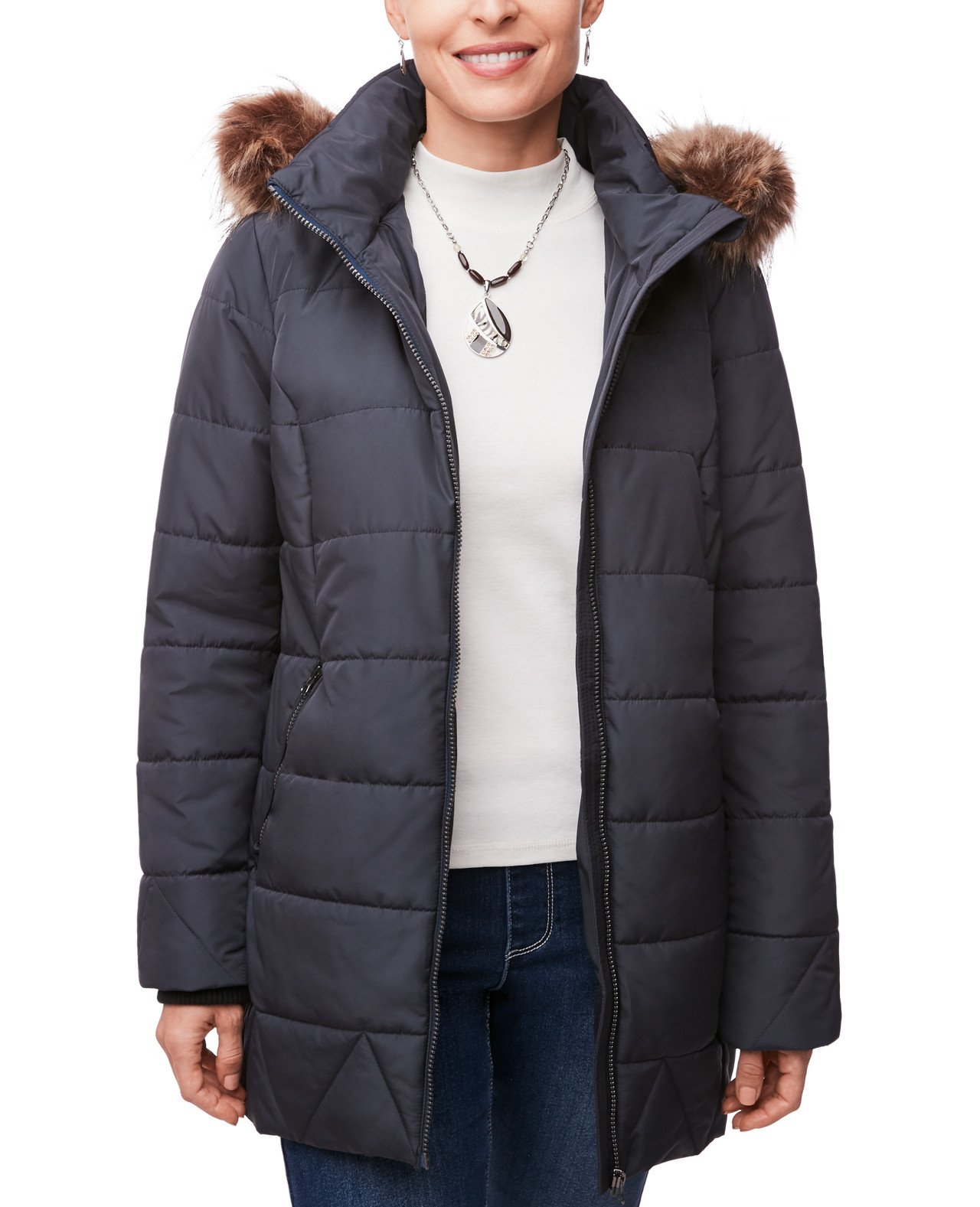 Unzipped view of Women's Water Repellant Quilted Jacket