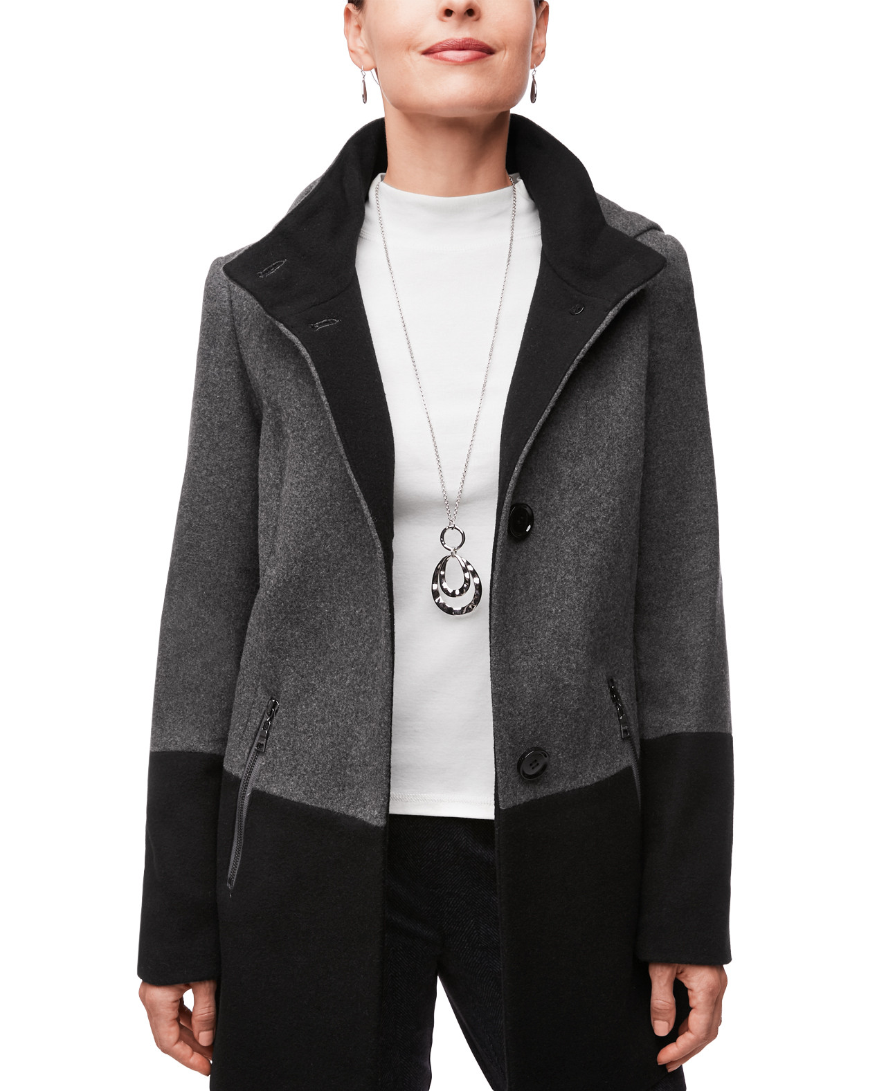 Unzipped view of Women's Colour Block Cloth Coat 2