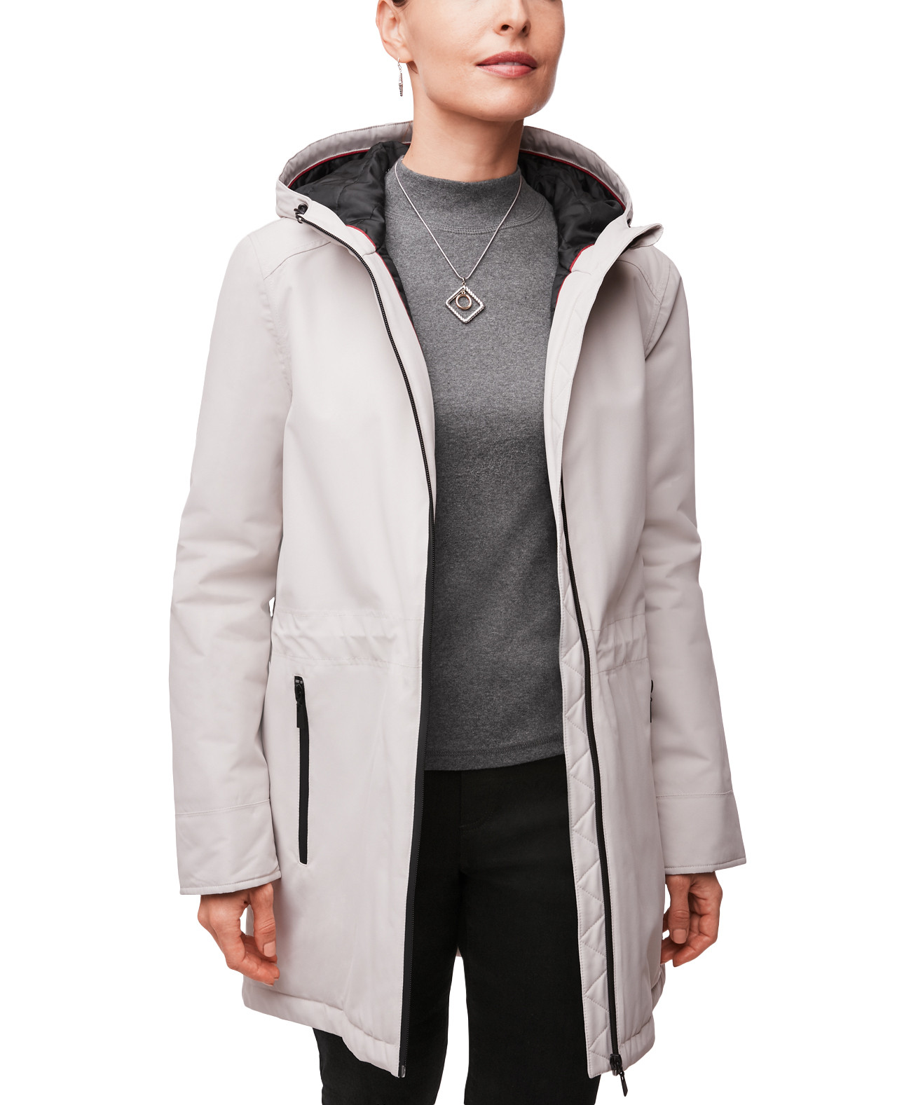 Front view of Women's Waterproof Hooded Jacket Unzipped