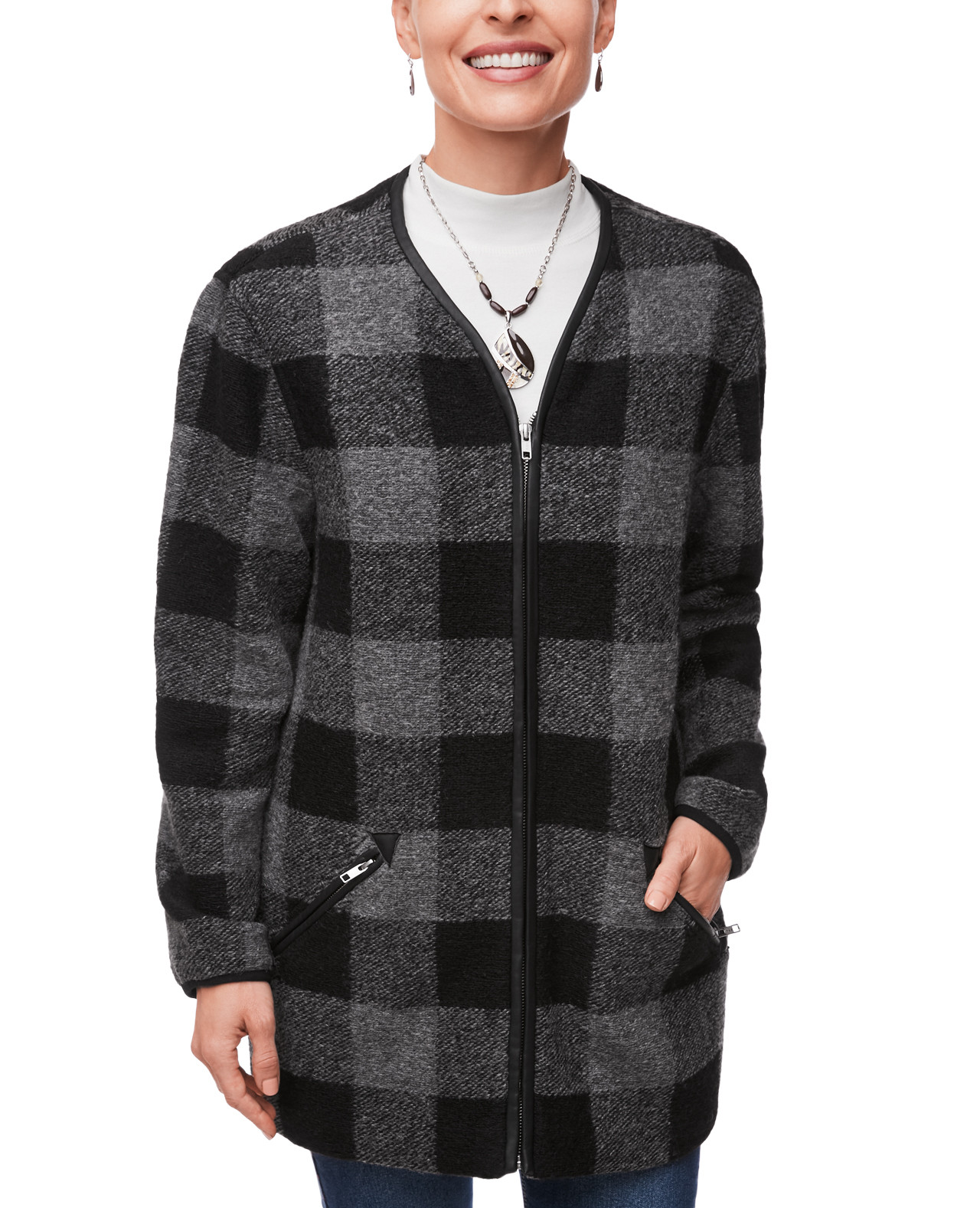 Buffalo Plaid Zip Jacket Zipped Up