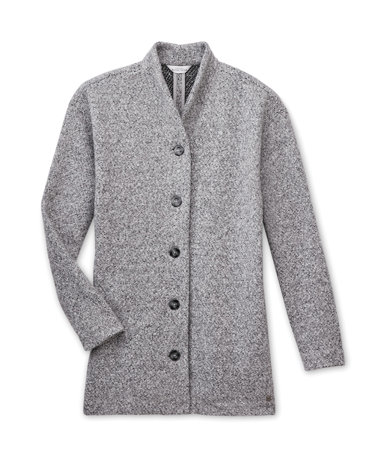 Front view of Women's Shawl Collar Boucle Jacket