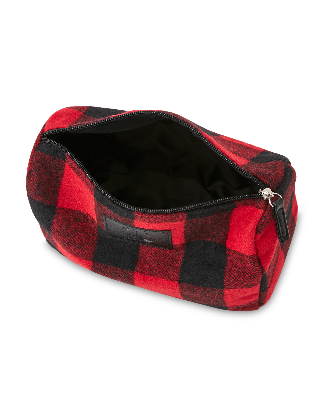 Buffalo Plaid Vanity Bag With Zipper Open