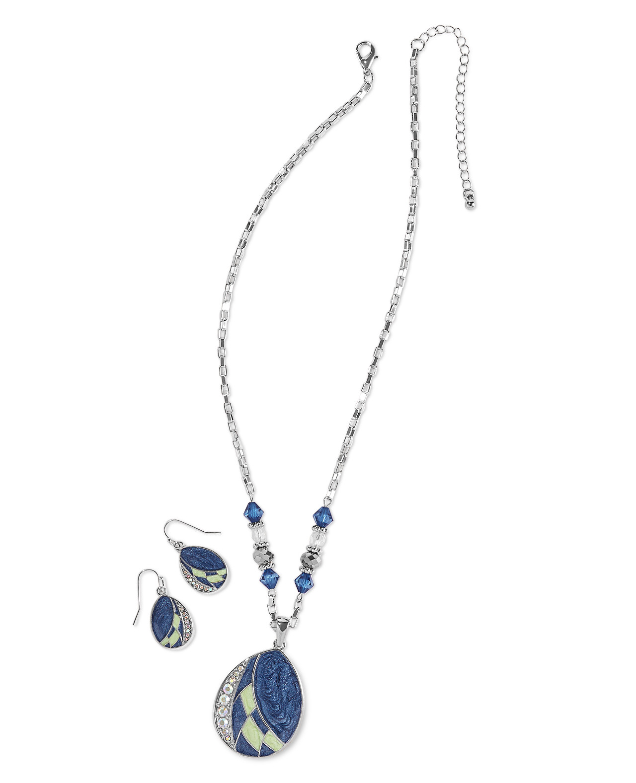 Blue Epoxy Teardrop Pendant Necklace Set