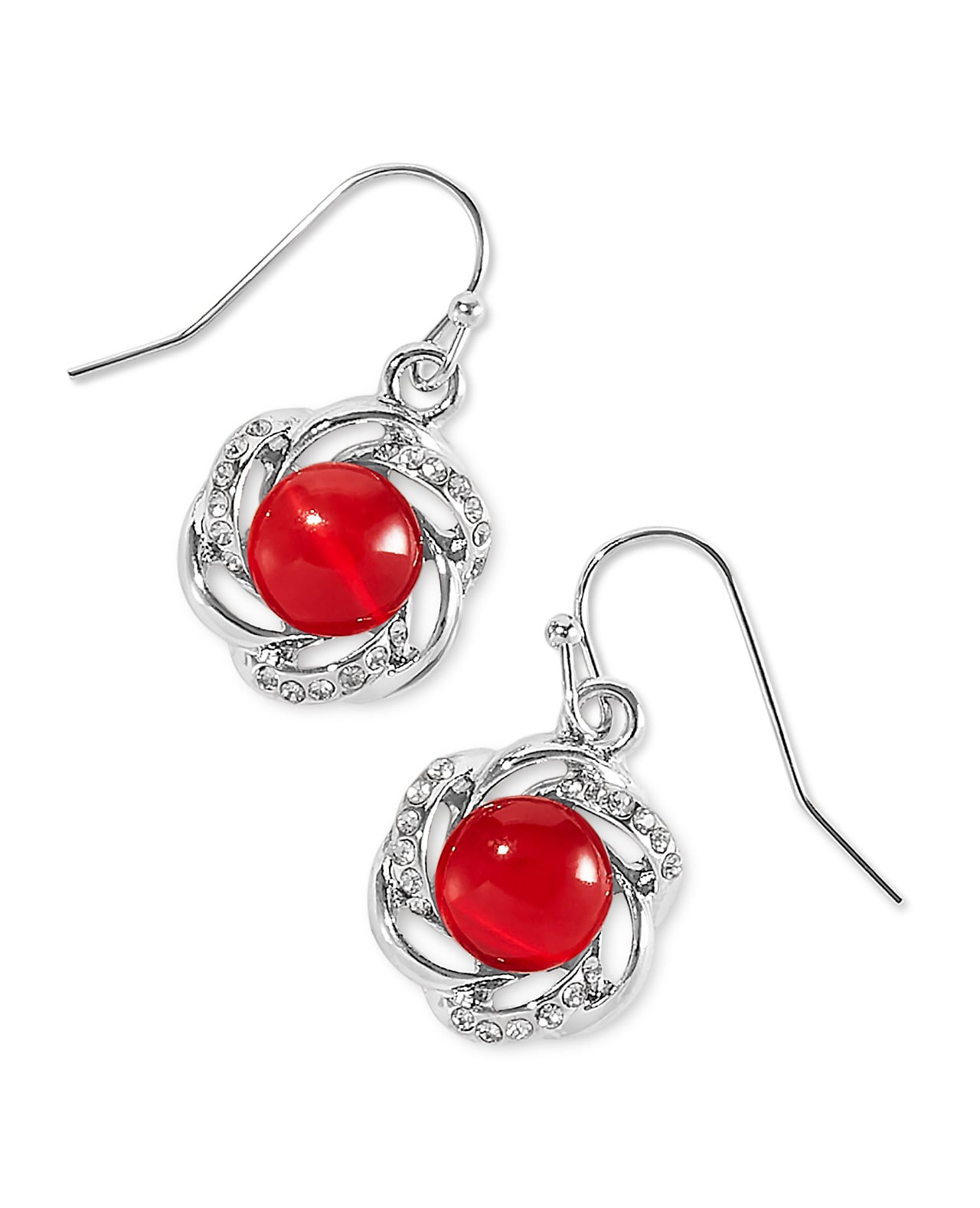 Red Round Cat Eye Earrings - Red