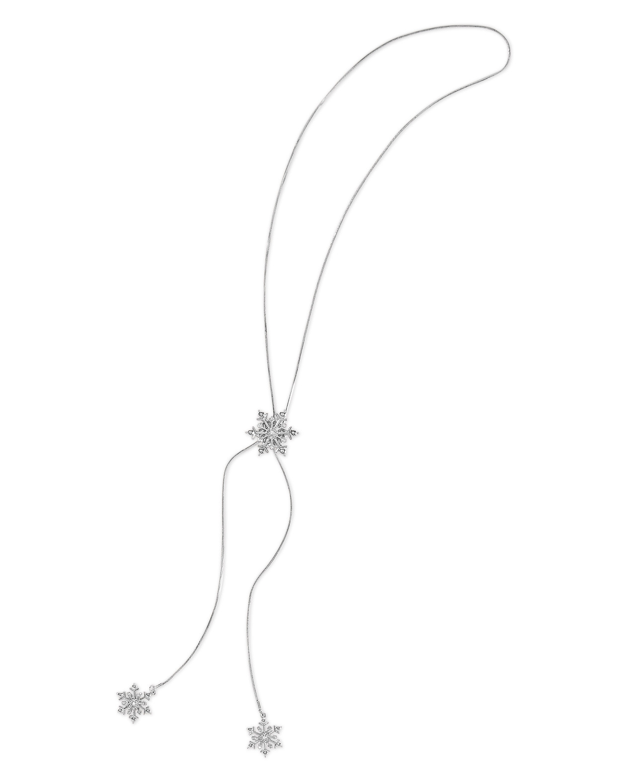 Silver Toned Long Snowflake Lariat Necklace