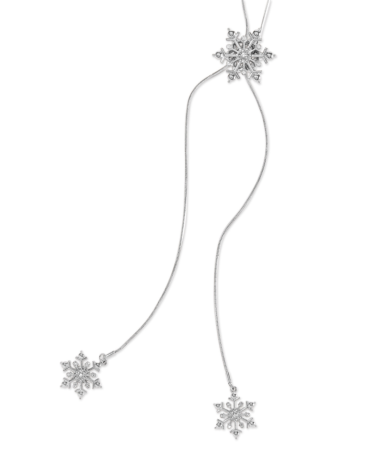 Silver Toned Long Snowflake Lariat Necklace Undone