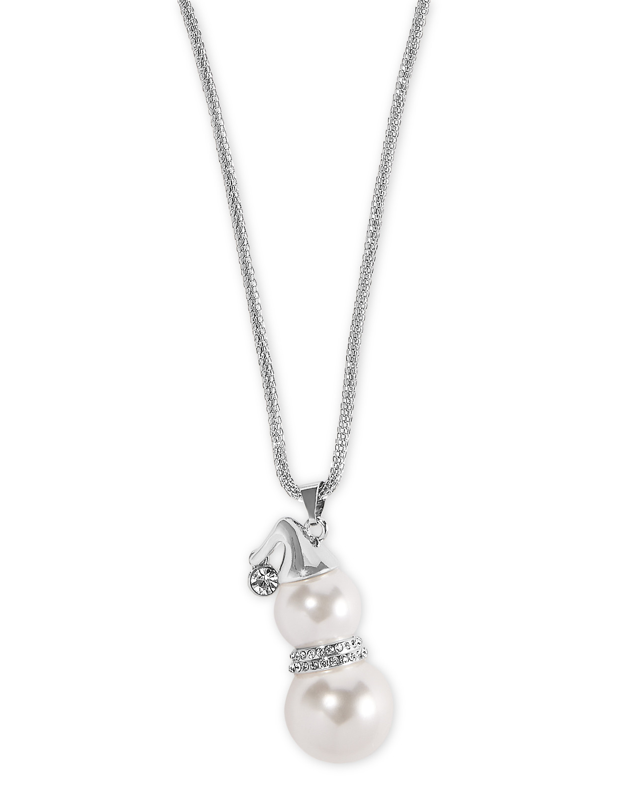 Long Faux Pearl Snowman Necklace Close Up