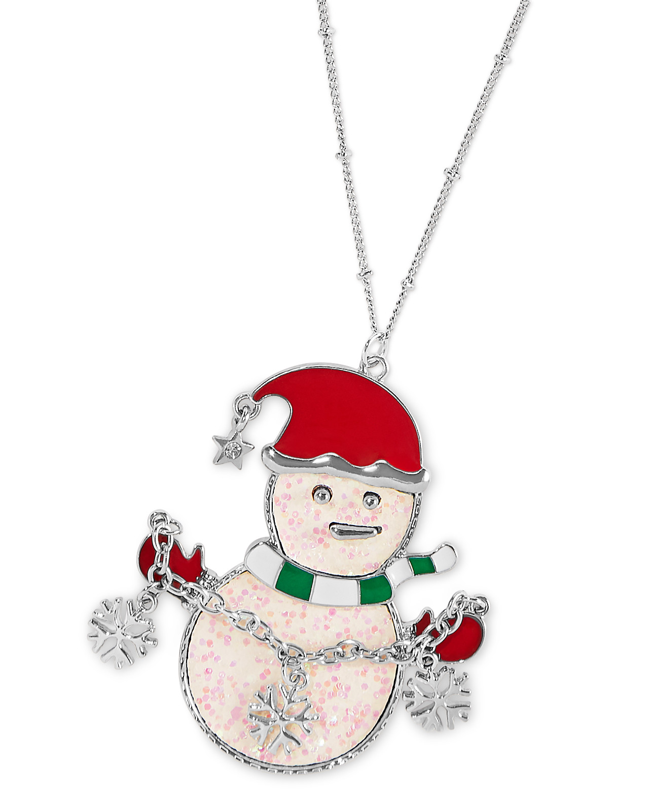Long Glitter Snowman Necklace Close Up