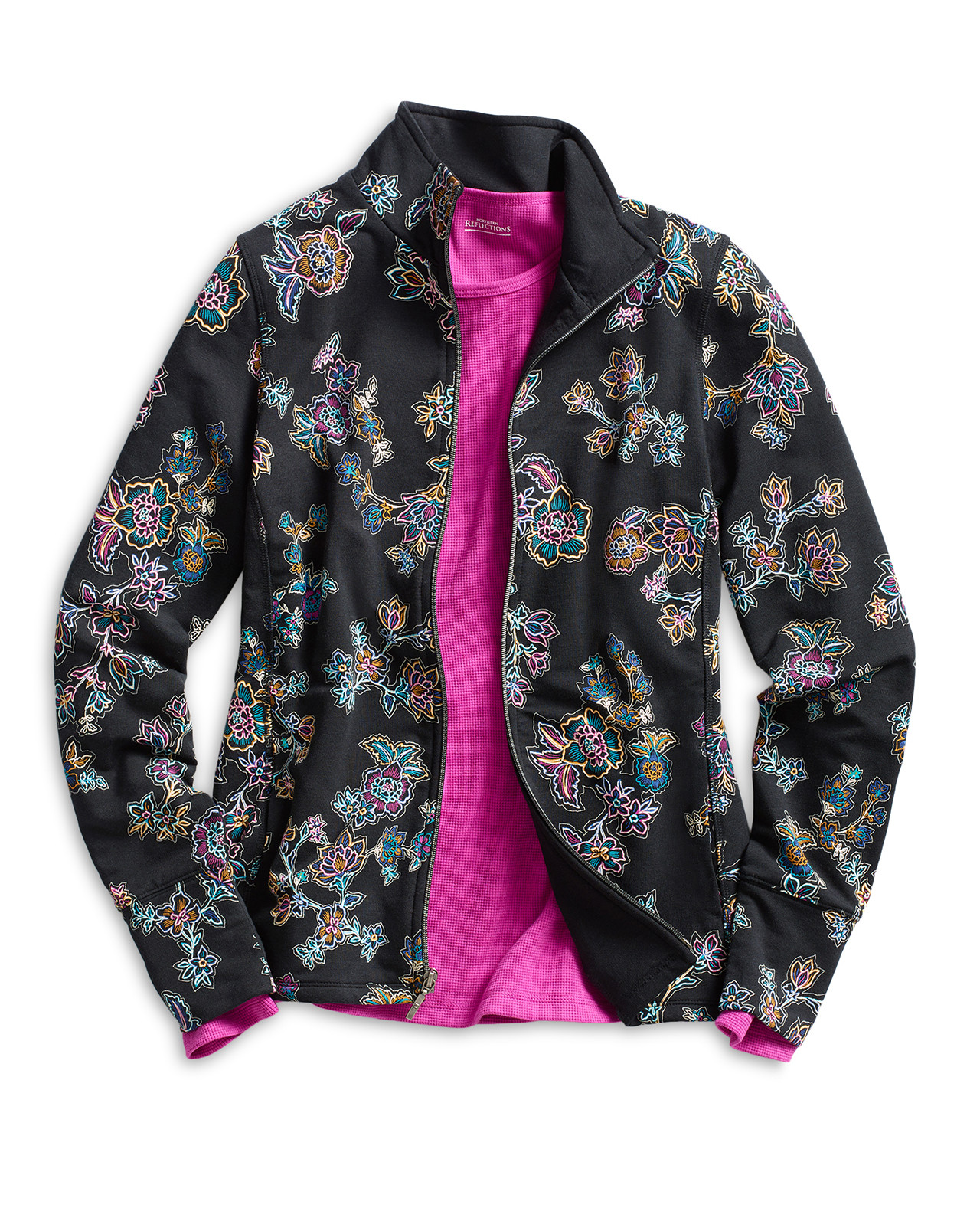Front view of Stand Collar Printed Panel Jacket
