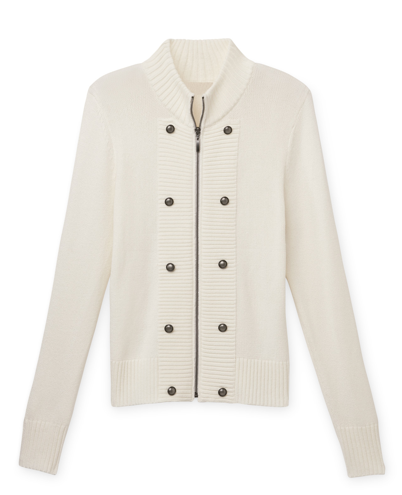 Front View of Button Front Military Cardigan