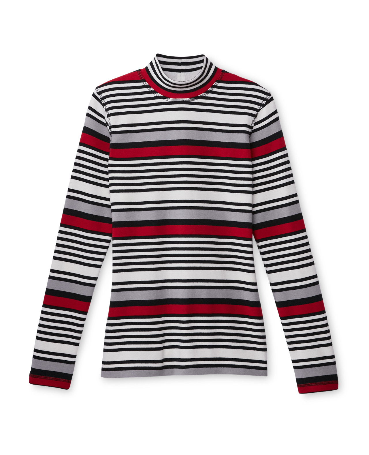 Front View of Mock Neck Striped Tee - Vanilla