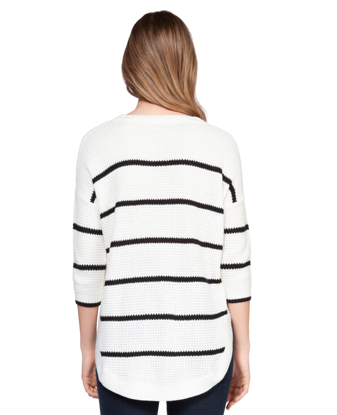 Three Quarter Sleeve Striped Sweater Back View