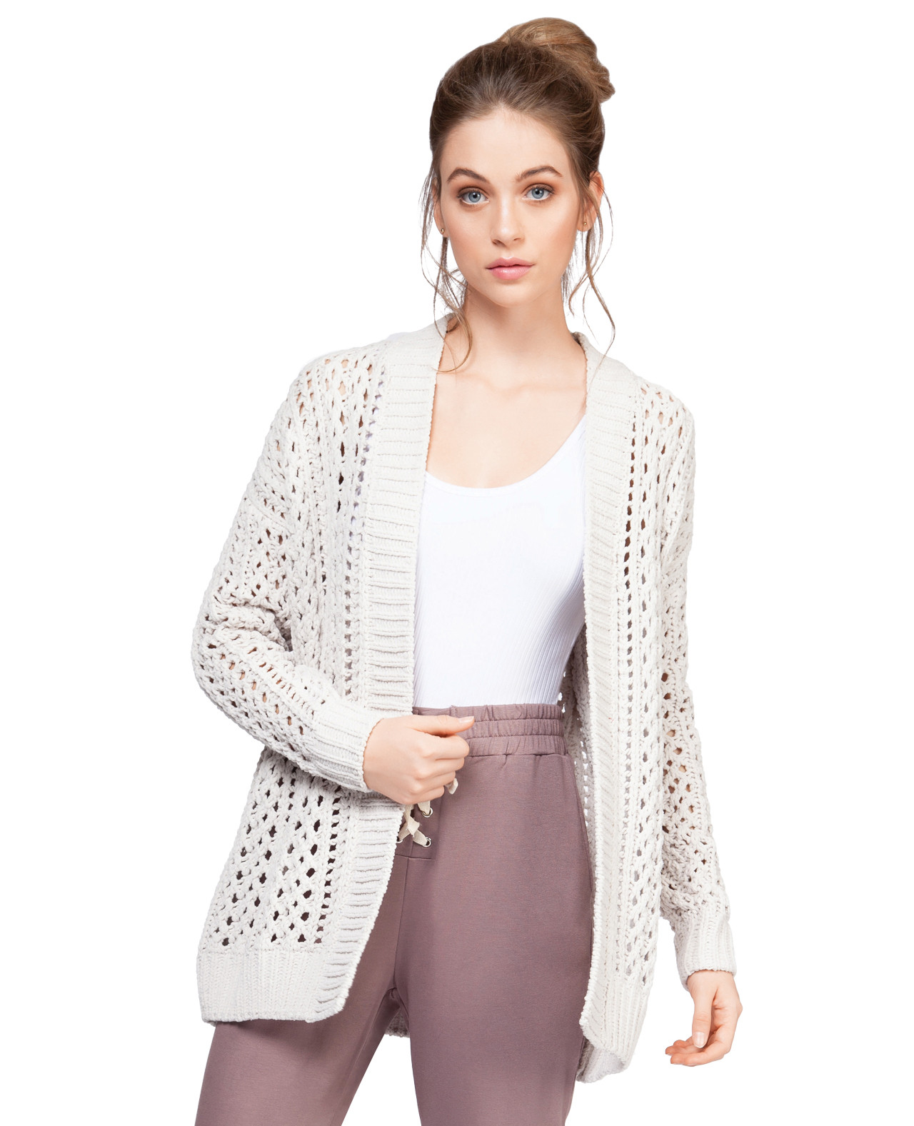 Chunky Chenille Knit Cardigan Front View