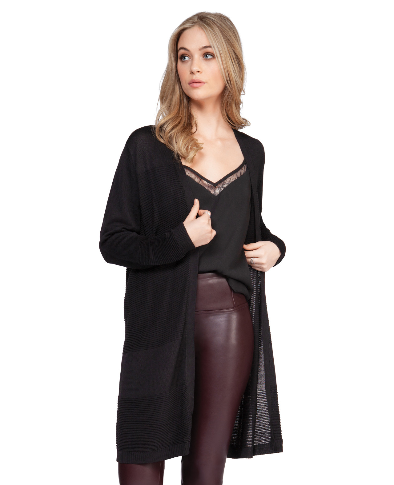 Ottoman Stitch Duster Cardigan Front View