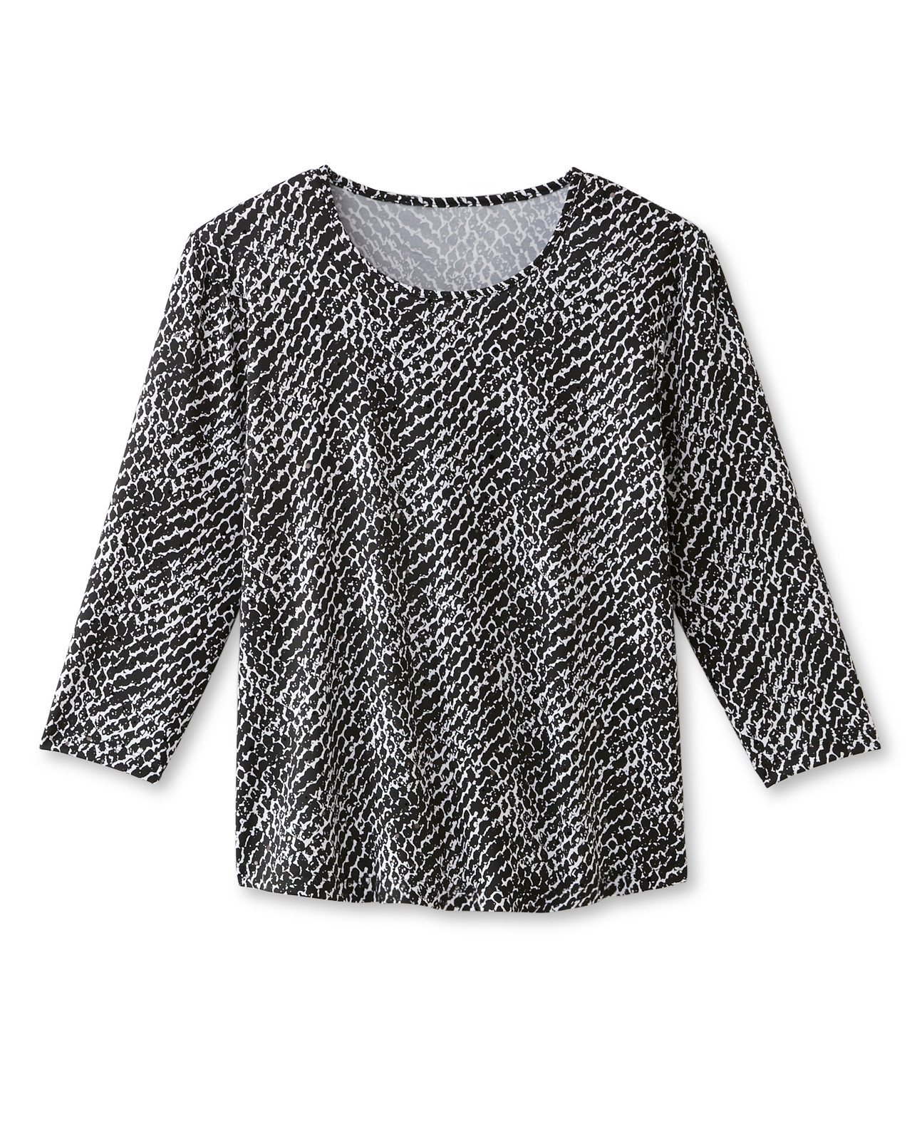 Front View of Women's 3/4 Sleeve Printed Top With Sequins