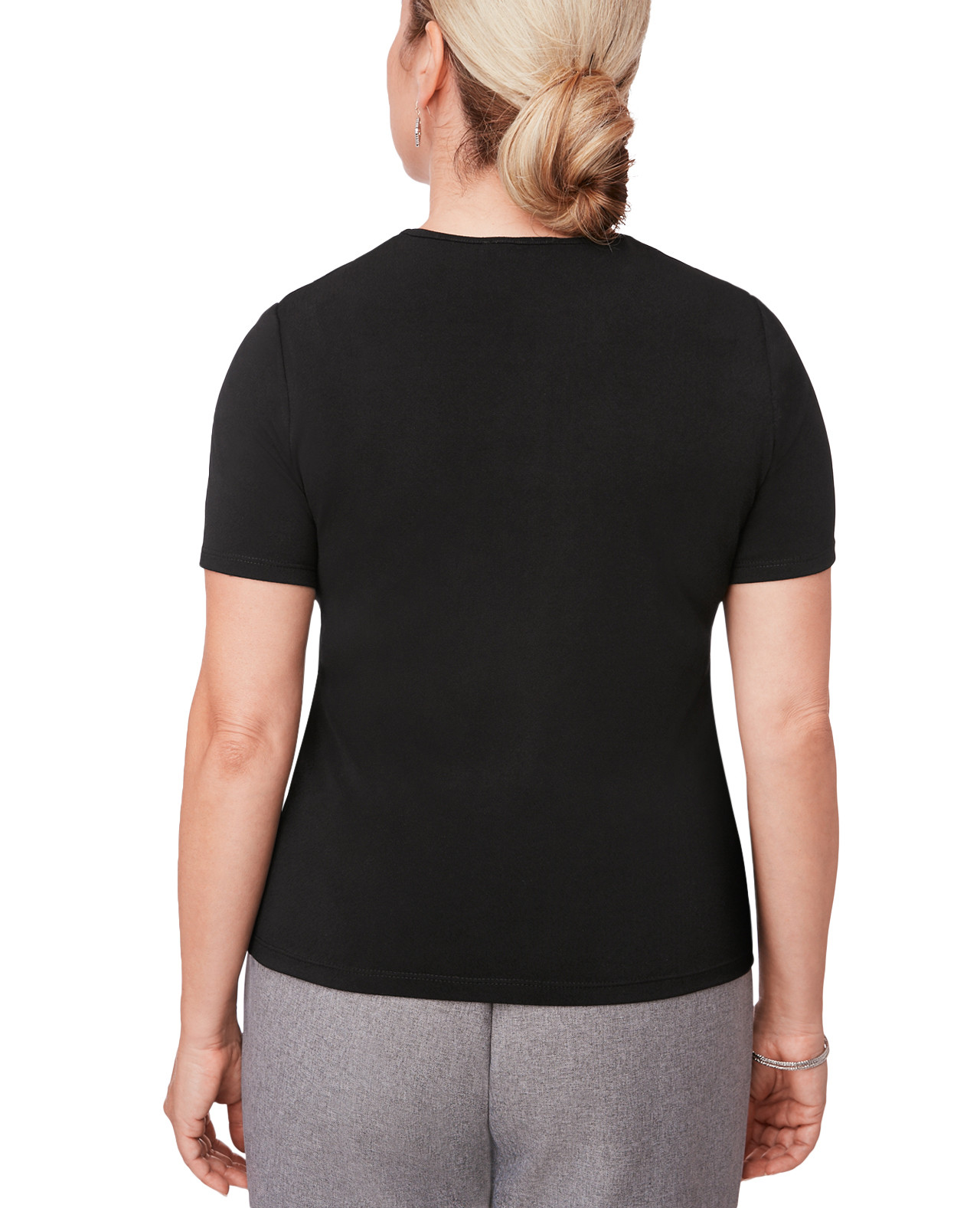 Back View of Women's Crepe Knit Tee On Model