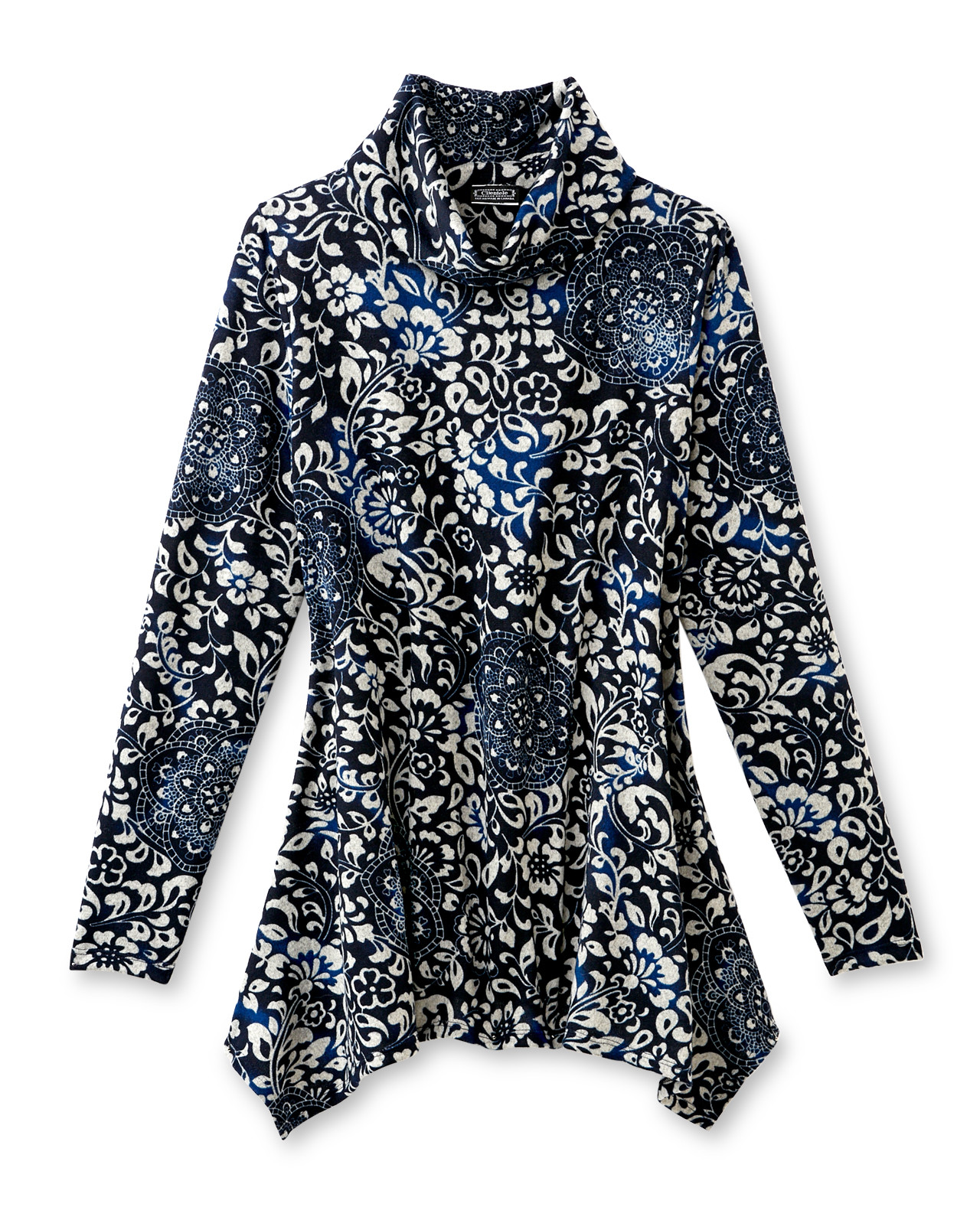 Front View of Women's Cowl Neck Sharkbite Hem Top