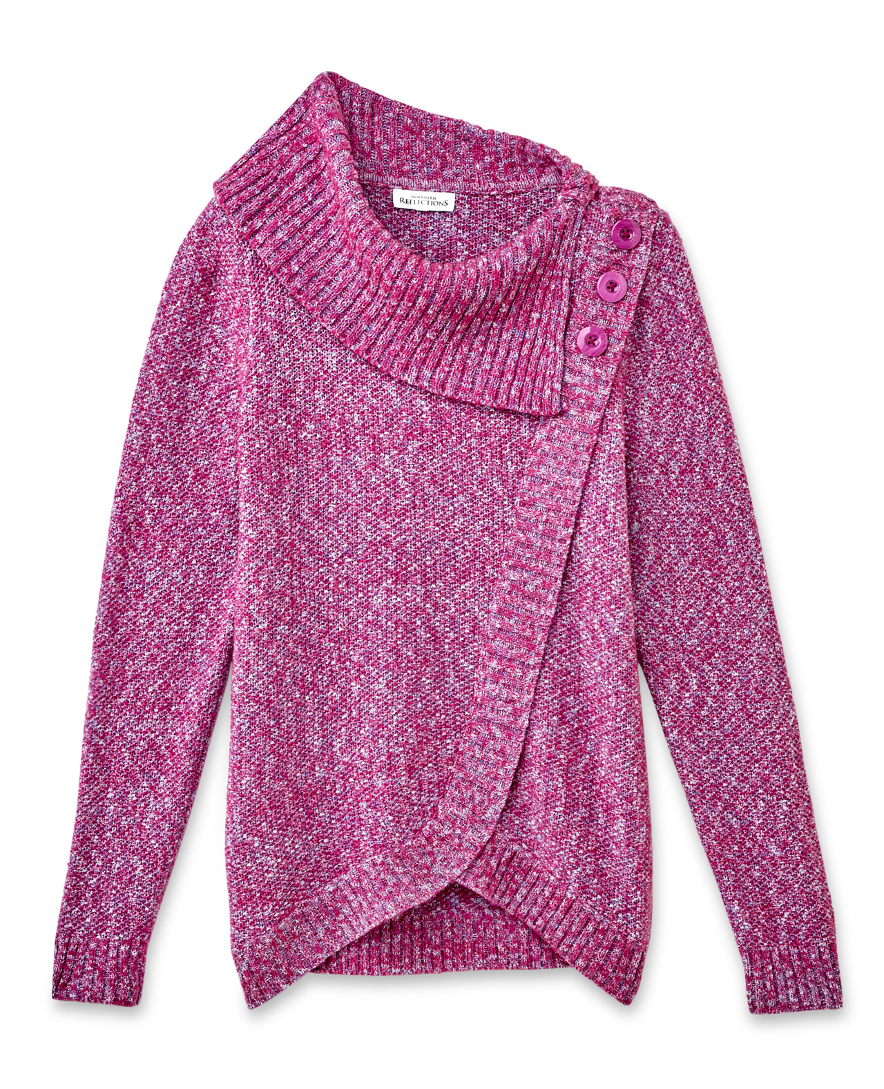 Front View of Women's  Asymmetrical Split Neck Sweater