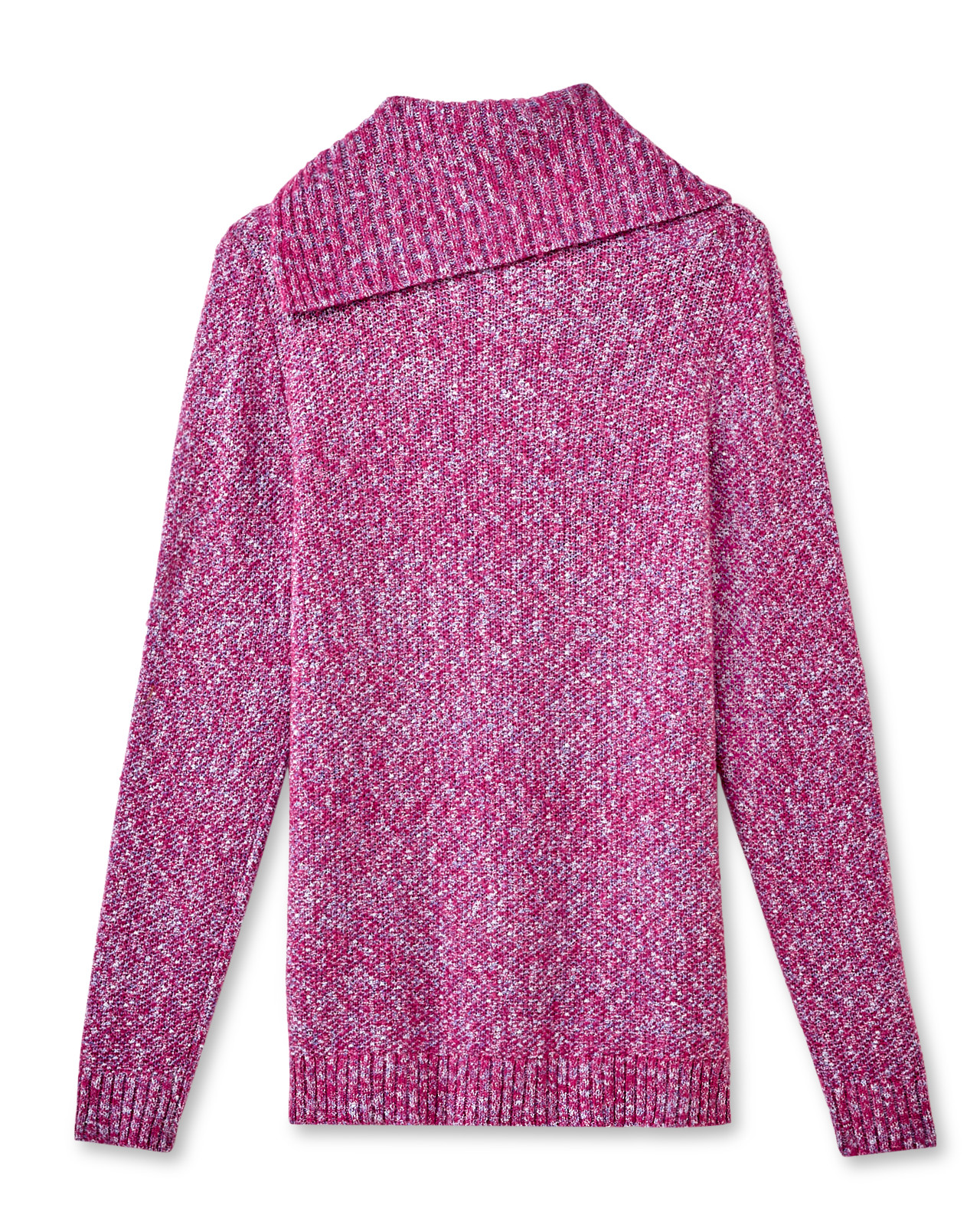 Back View of Women's  Asymmetrical Split Neck Sweater