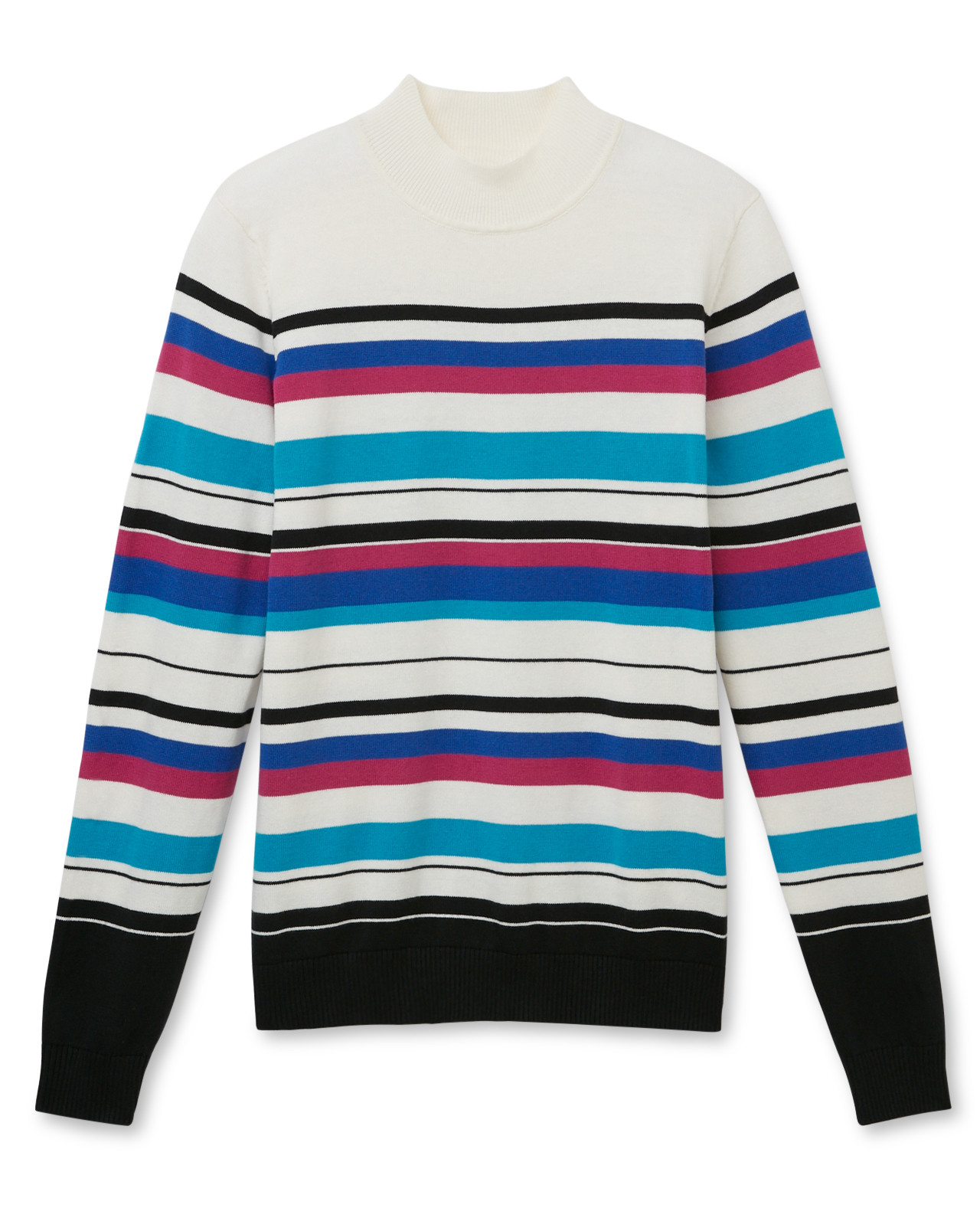 Front View of Women's  Magenta Colour block Striped Sweater