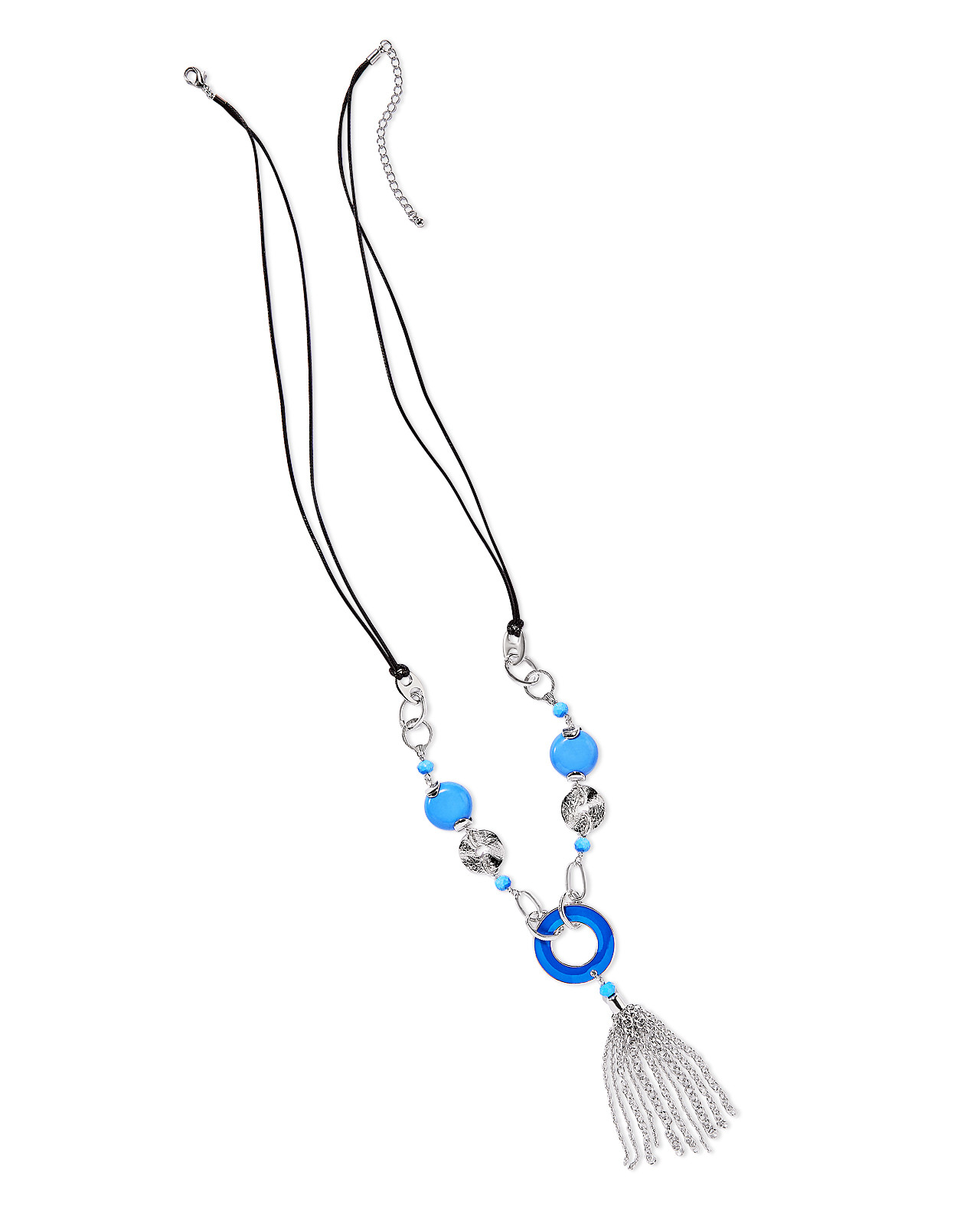 Silvertone Bead and Tassel Necklace