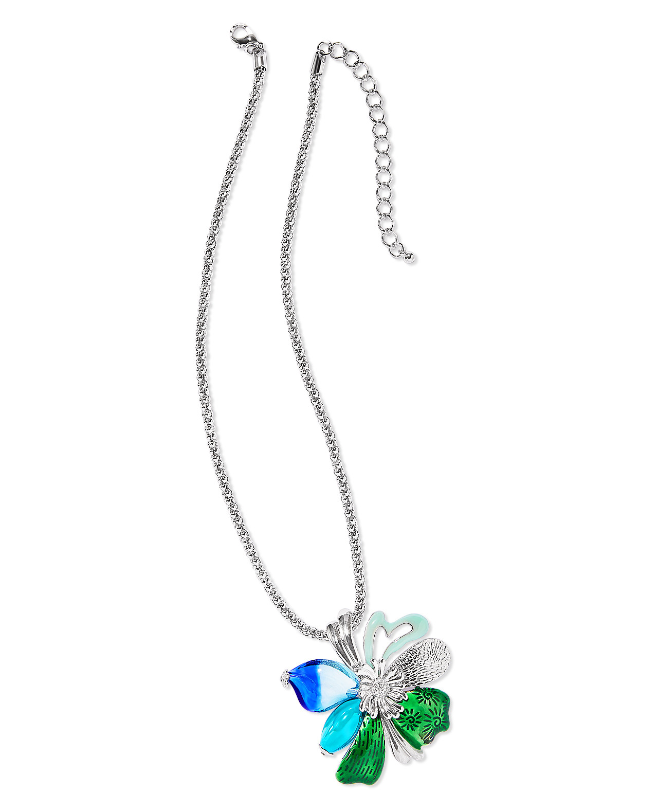 Silvertone Short Flower Pendant Necklace