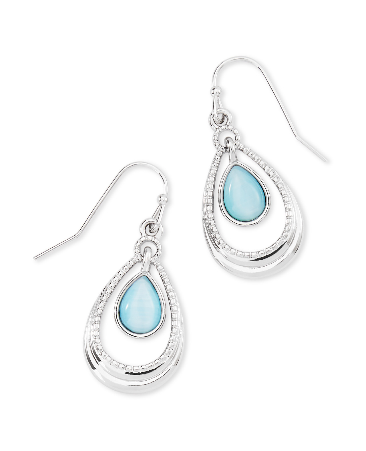 Silvertone Cat Eye Teardrop Earrings