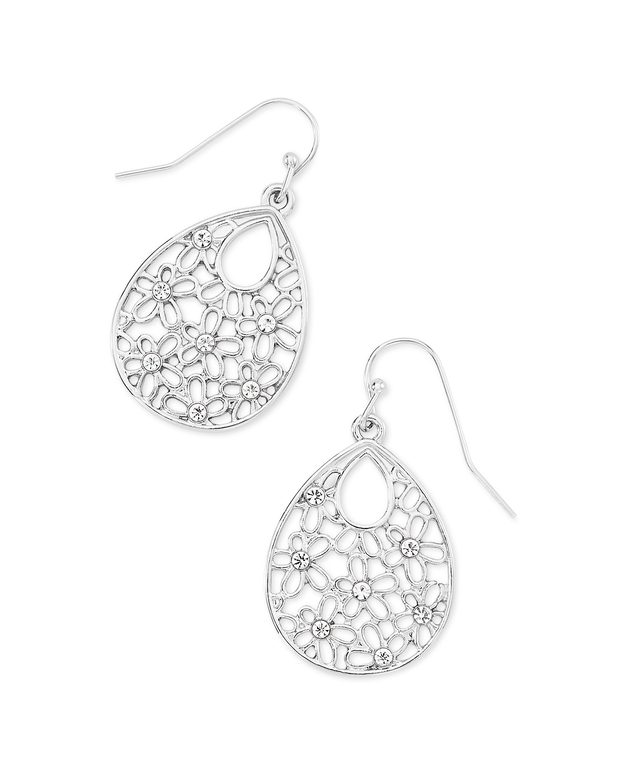 Silvertone Crystal Teardrop Earrings