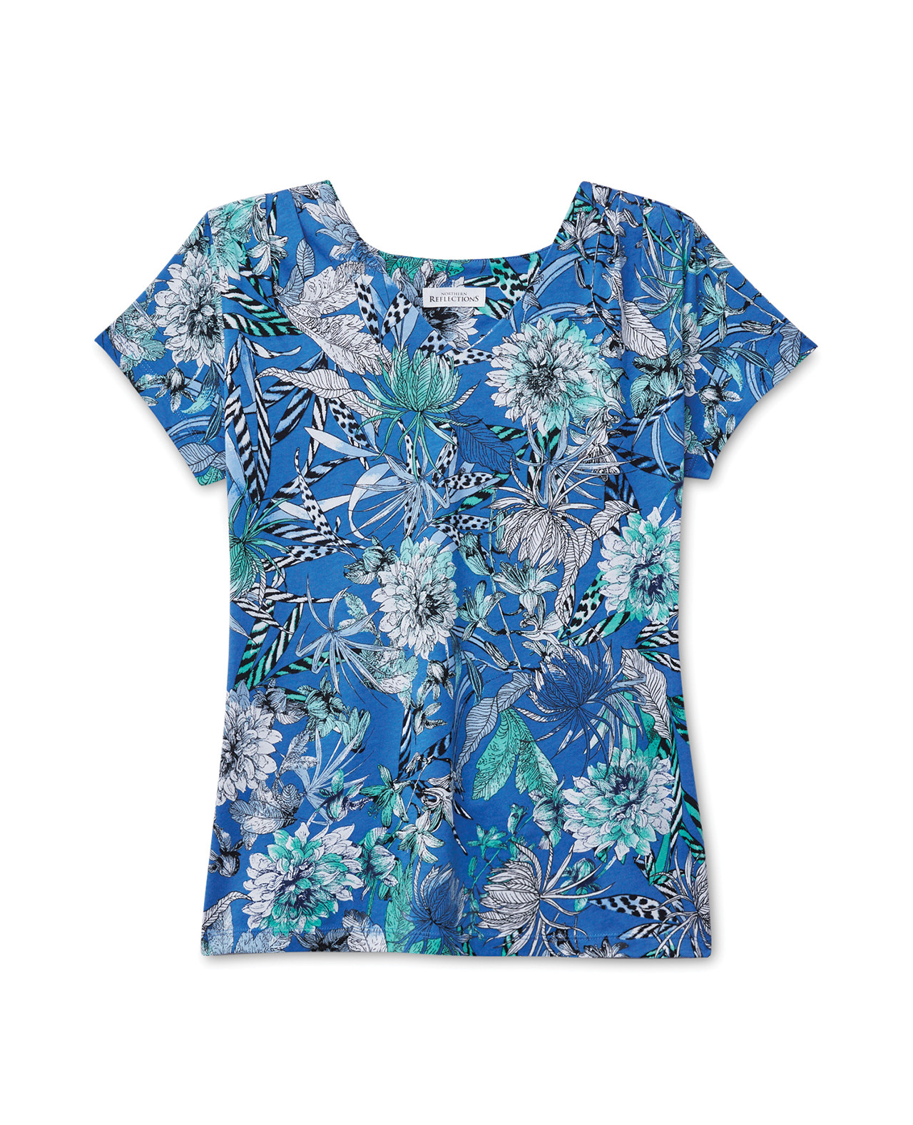Printed V-Neck Pleat Front Top