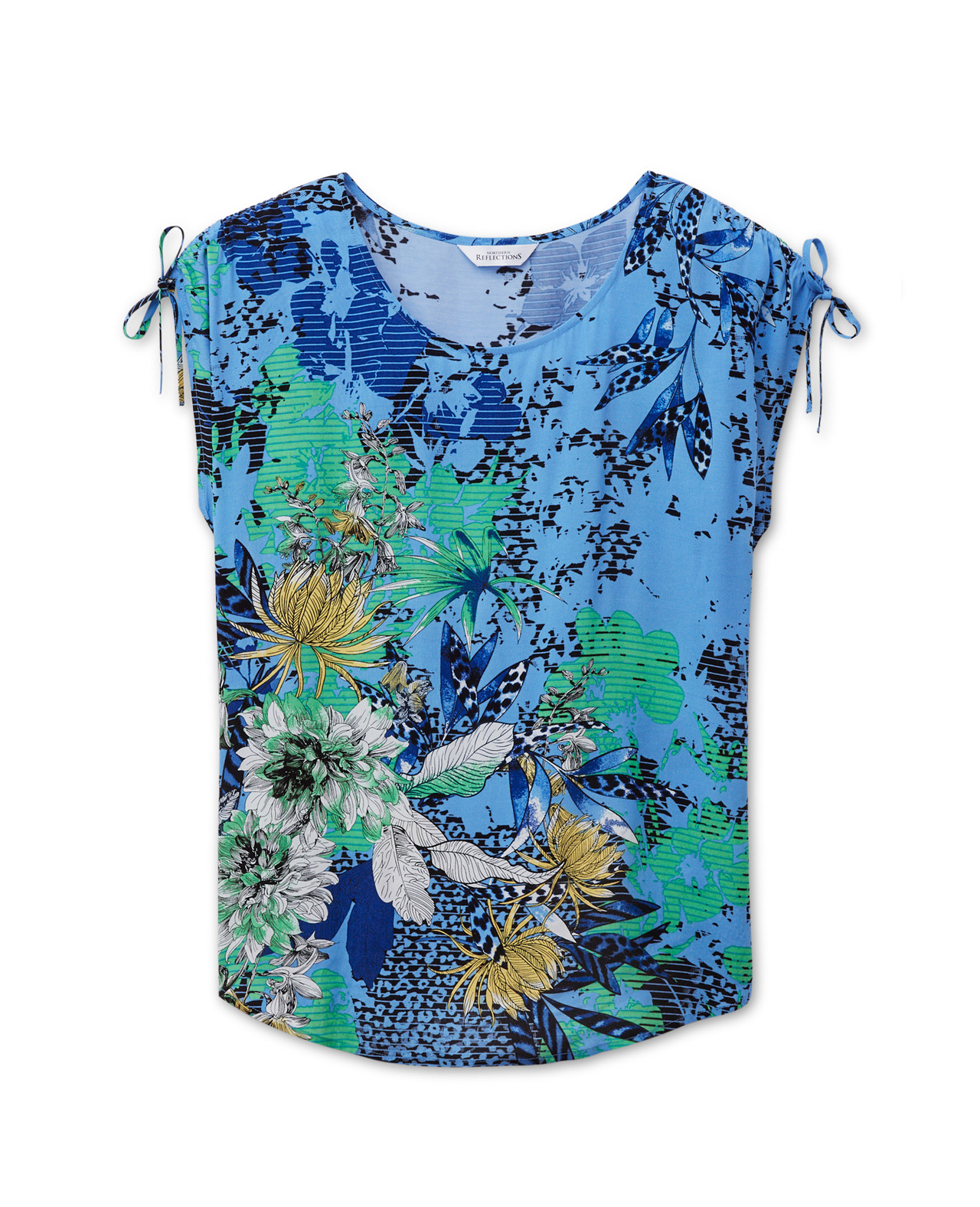 Back view of Placed Floral Popover Blouse