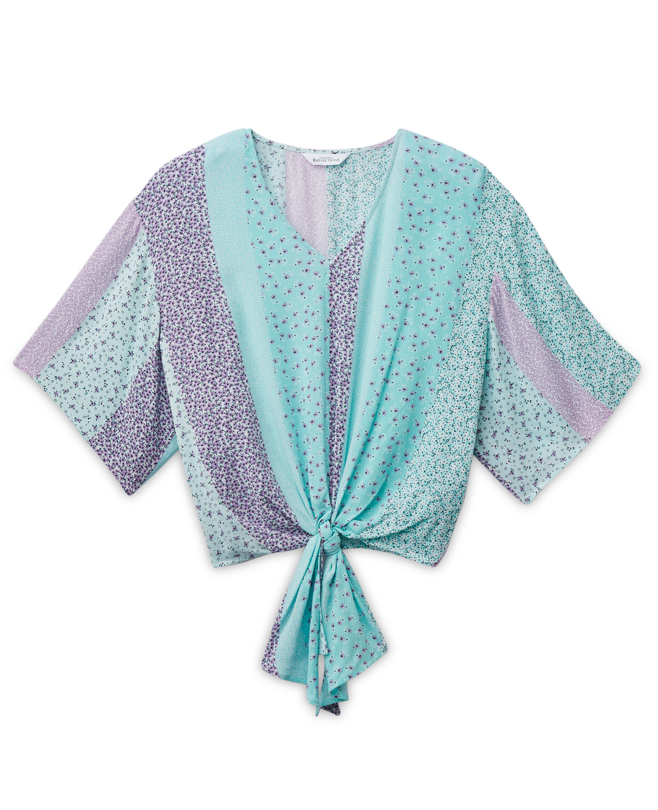 Kimono Sleeve Tie Front Pullover Blouse