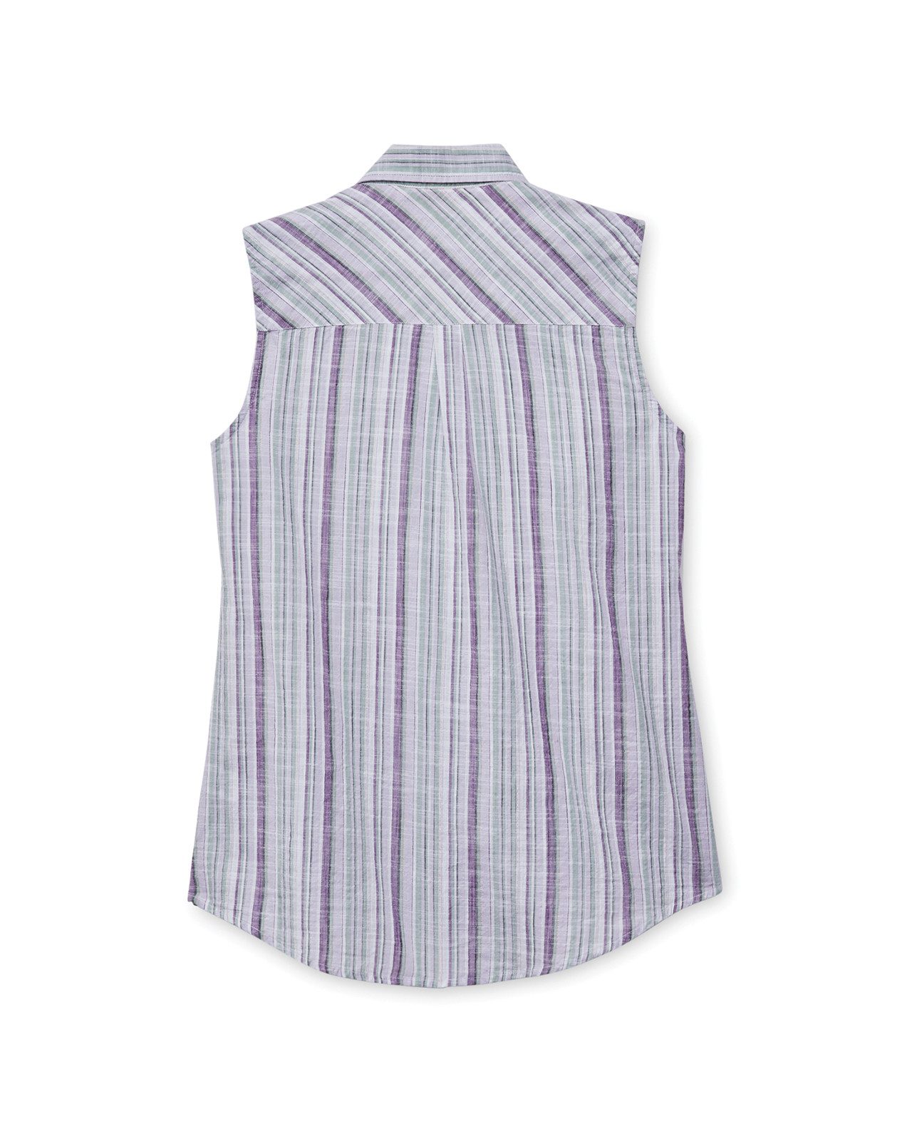 Back view of Sleeveless Yarn Dye Striped Shirt - Purple