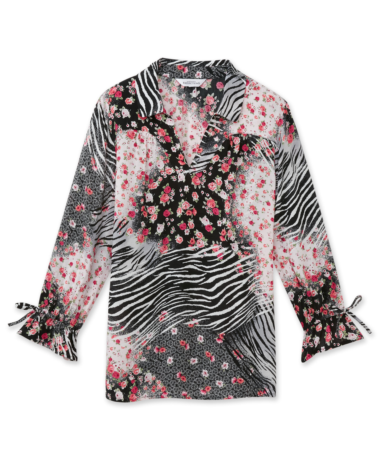 Patchwork Tie Sleeve Collared Shirt