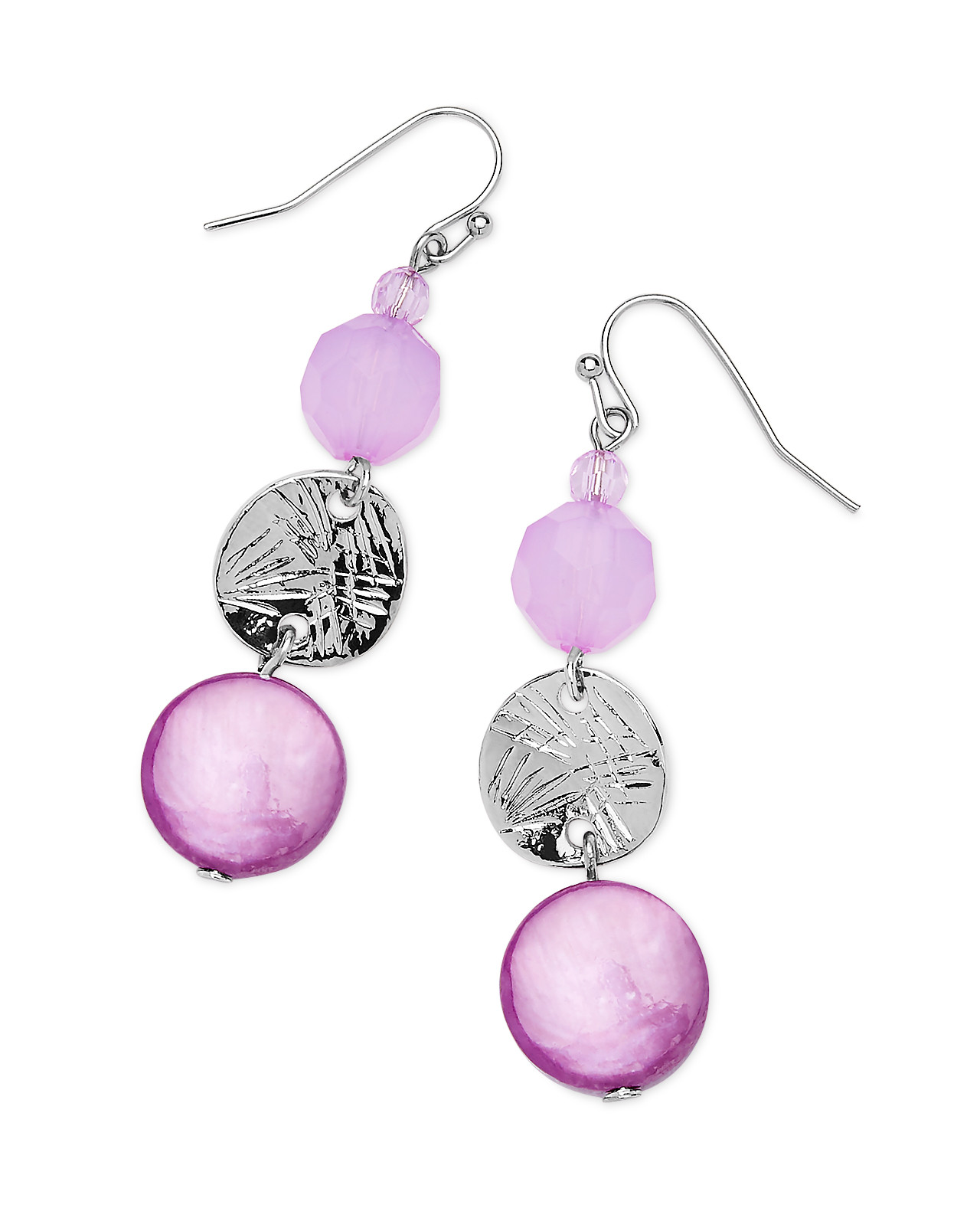 Beaded Drop Earrings - Purple