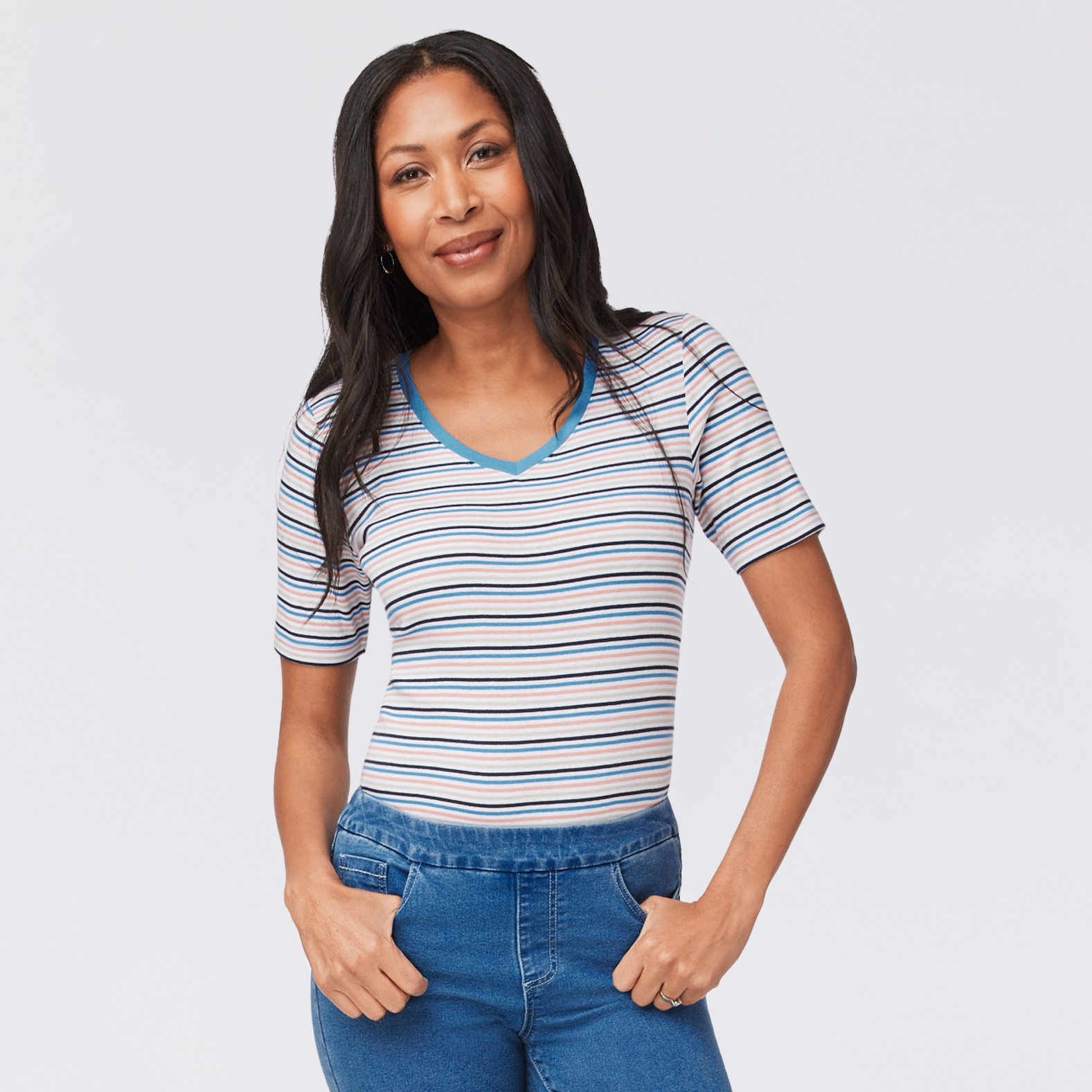 Everyday Fit Striped V Neck Tee