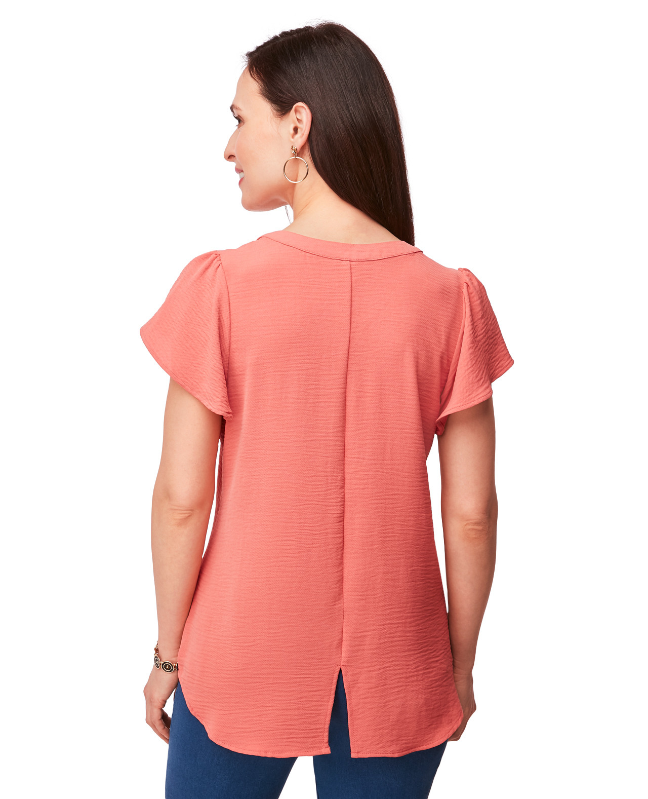 Back view Flutter Sleeve Button Front Shirt
