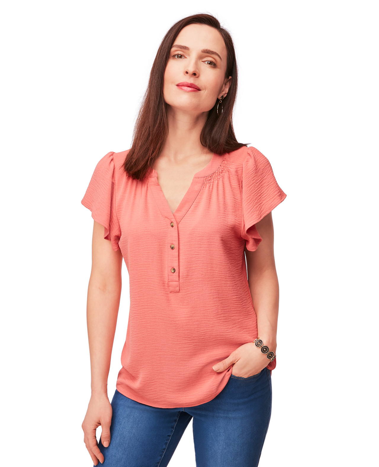 Flutter Sleeve Button Front Shirt