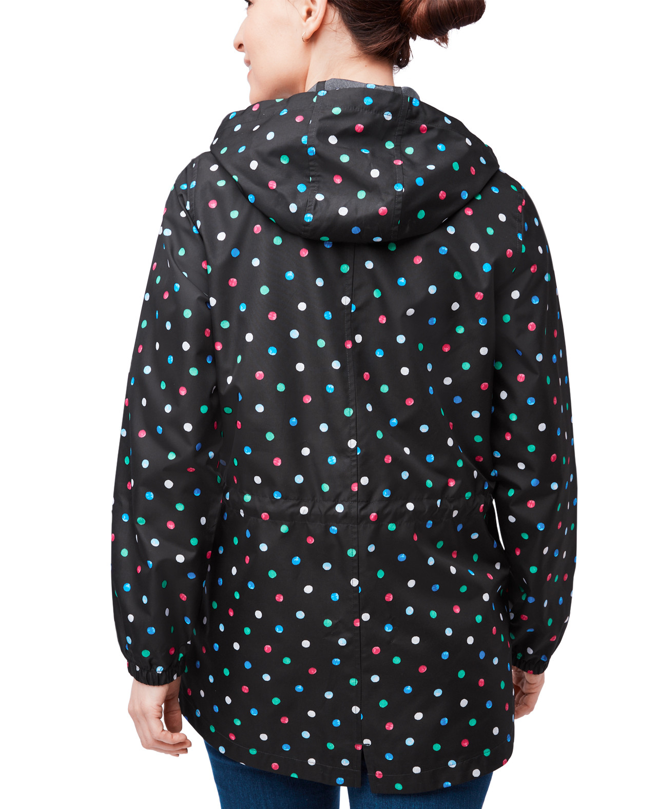 Polka Dot Packaway Jacket - Black
