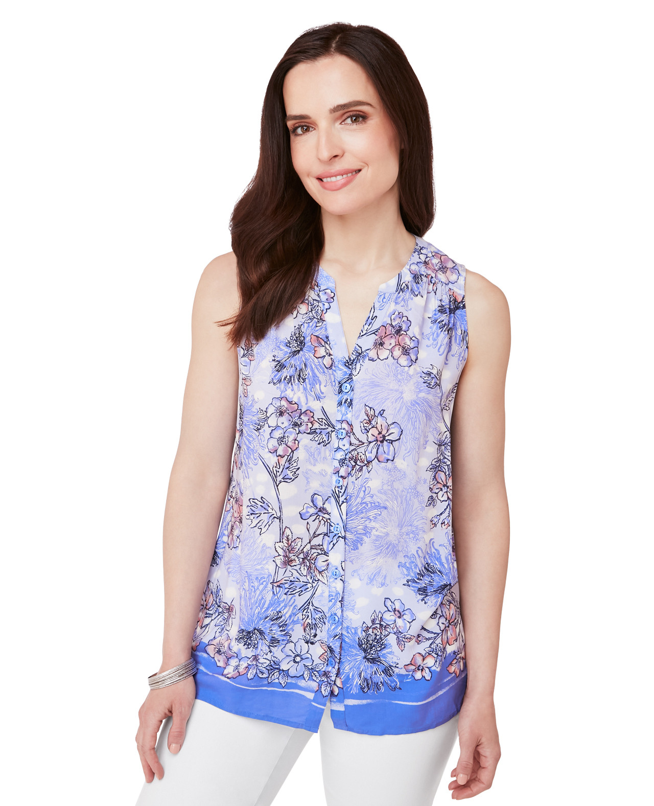 Sleeveless Border Print Top