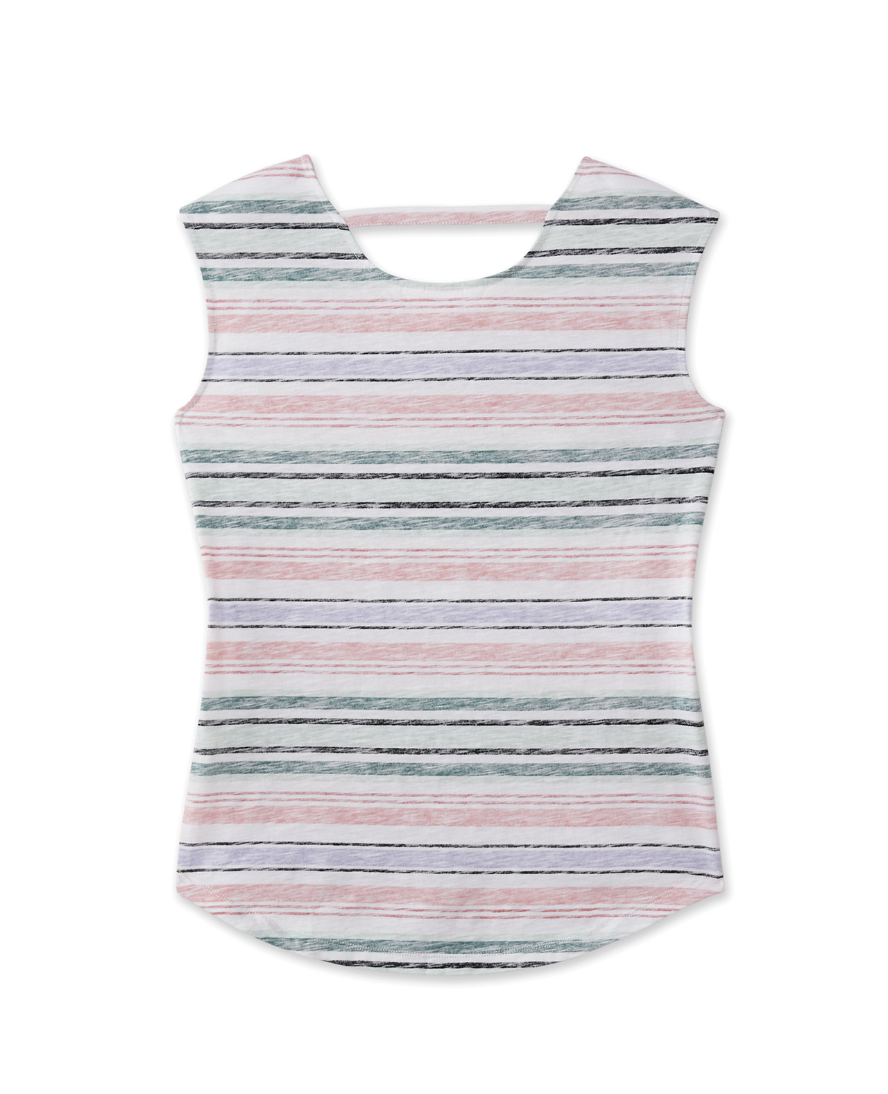 Sleeveless Striped Lattice Back Top