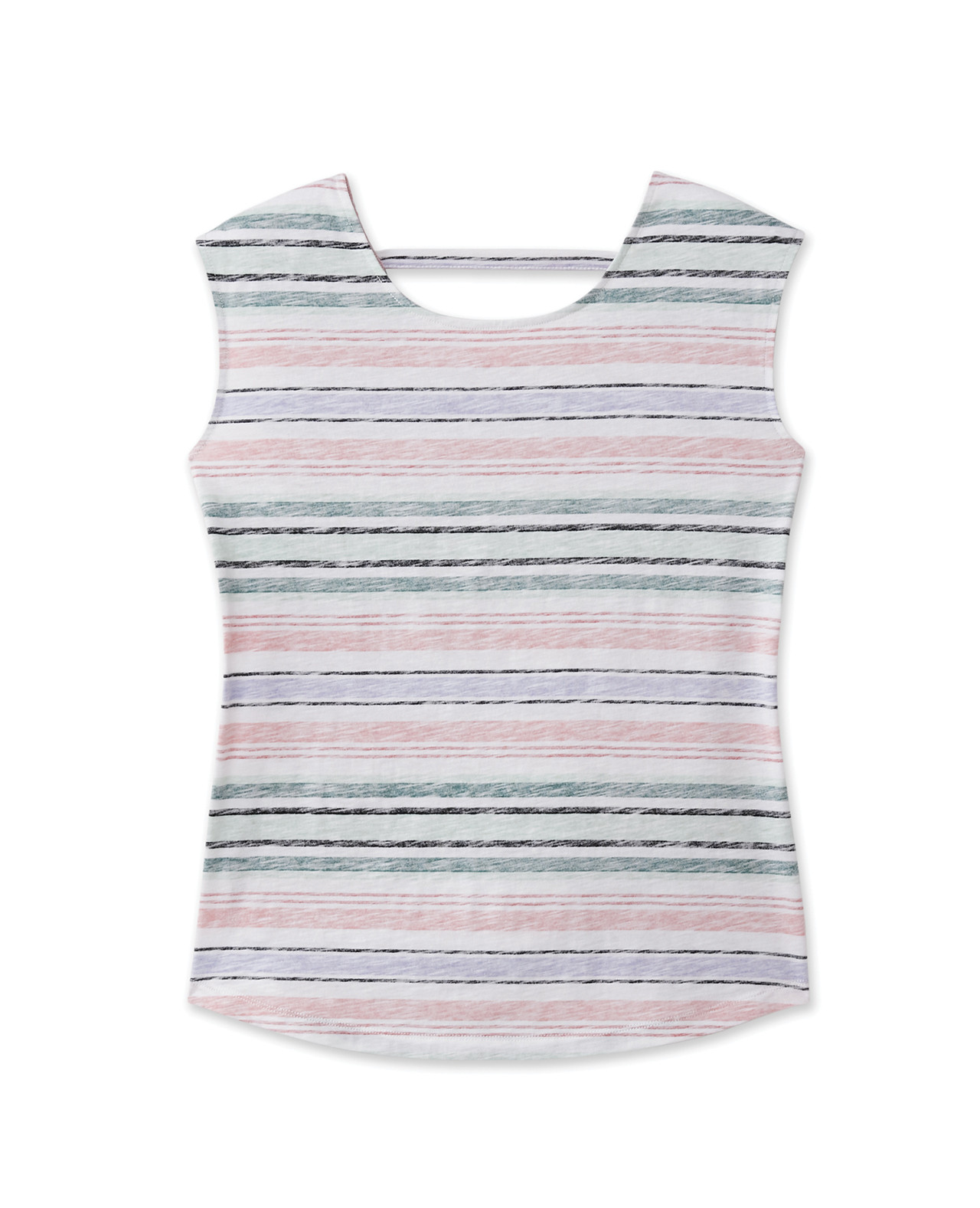 Sleeveless Striped Lattice Back Top