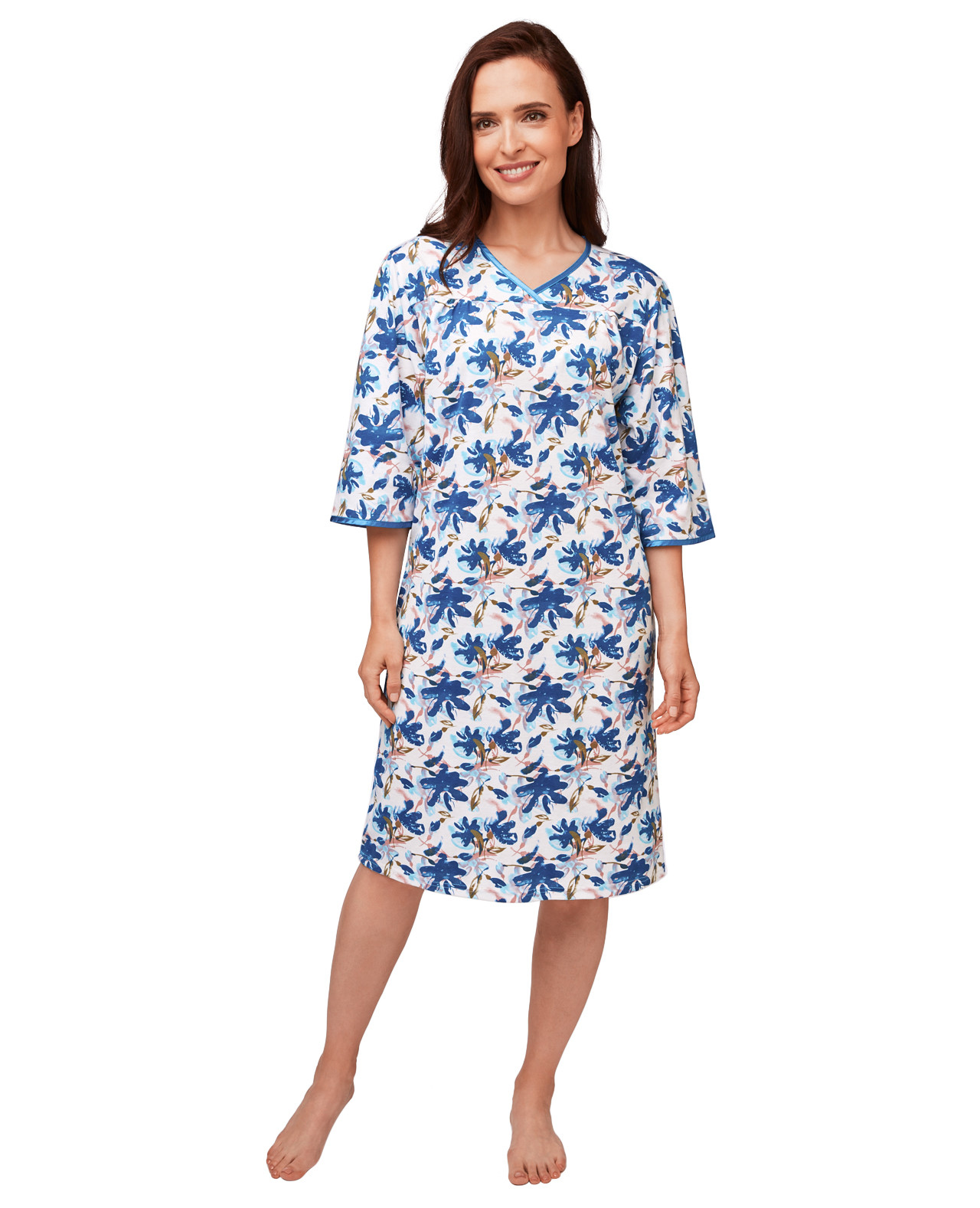 Floral Print Jersey Nightgown - front view