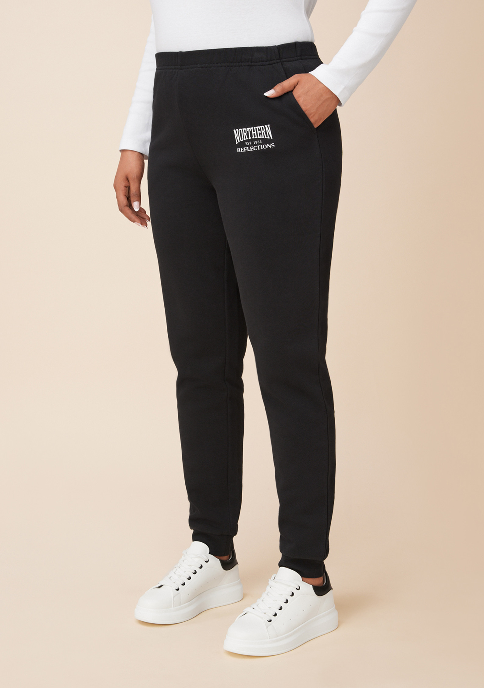 Iconic Logo Cuffed Sweatpant Front View Black